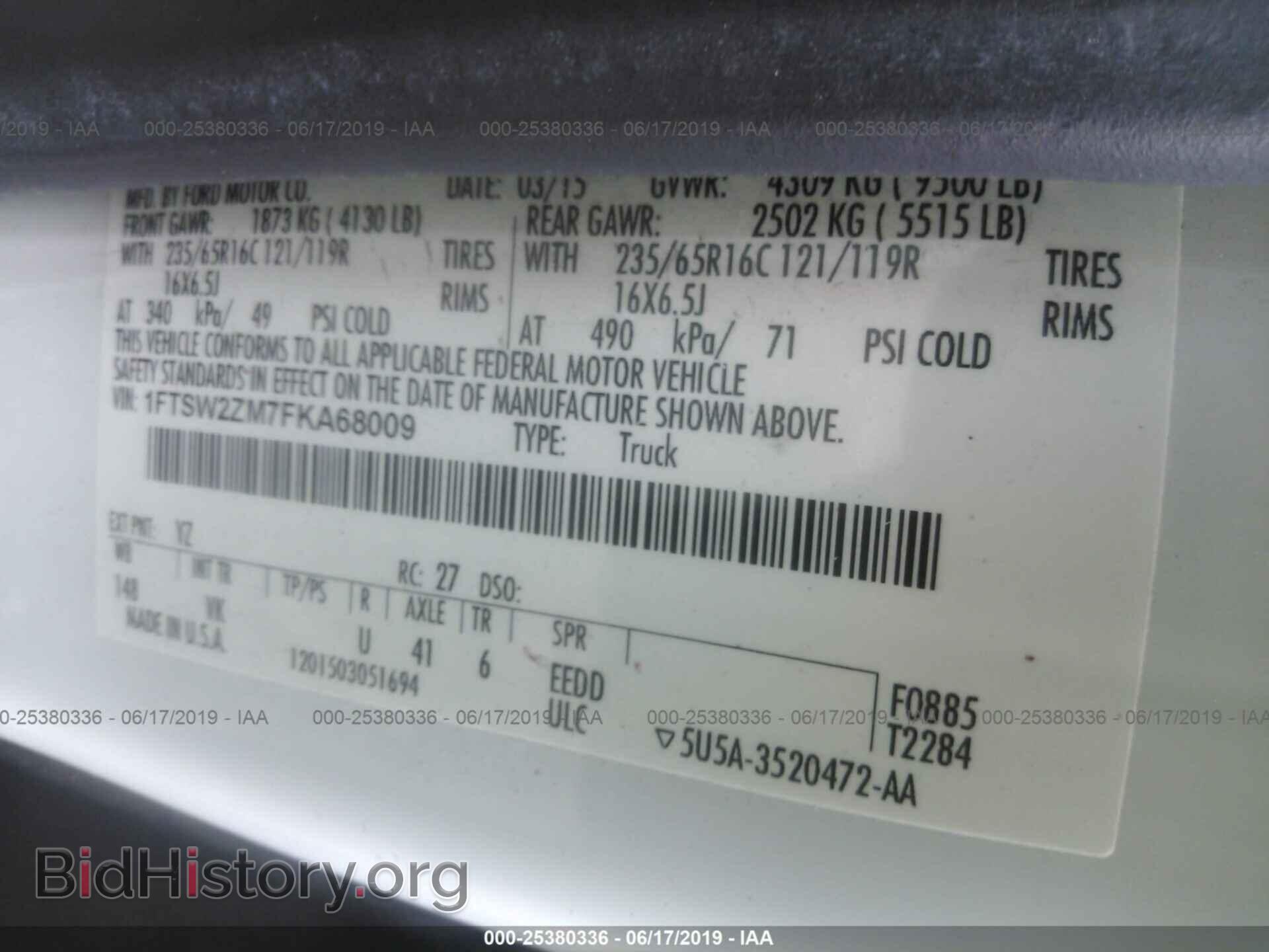 2015 FORD TRANSIT - VIN: 1FTSW2ZM7FKA68009 - Фото 9
