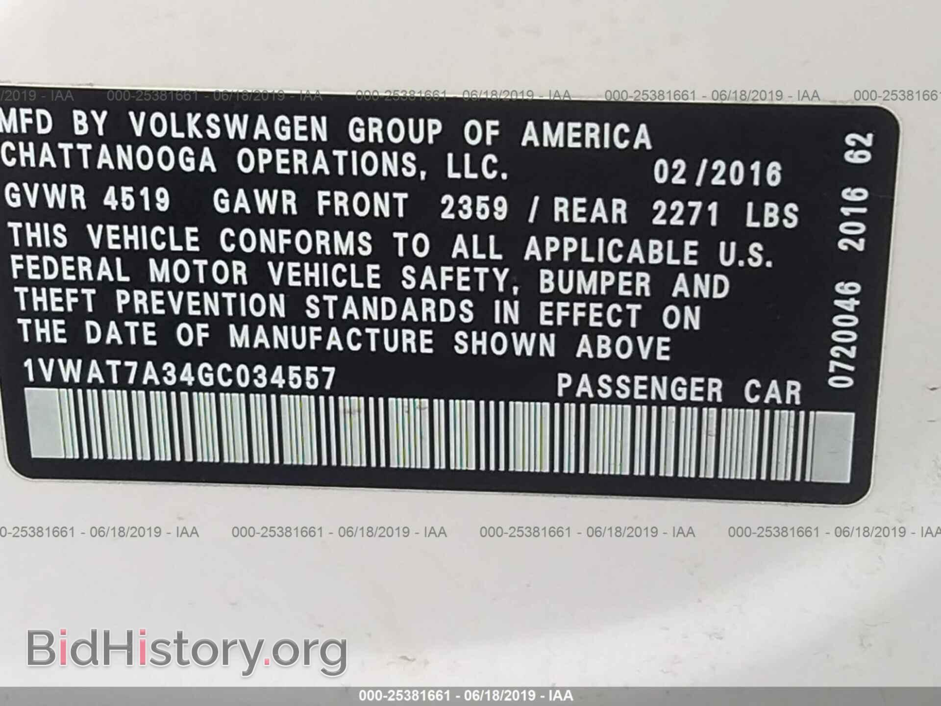 2016 VOLKSWAGEN PASSAT - VIN: 1VWAT7A34GC034557 - Фото 9