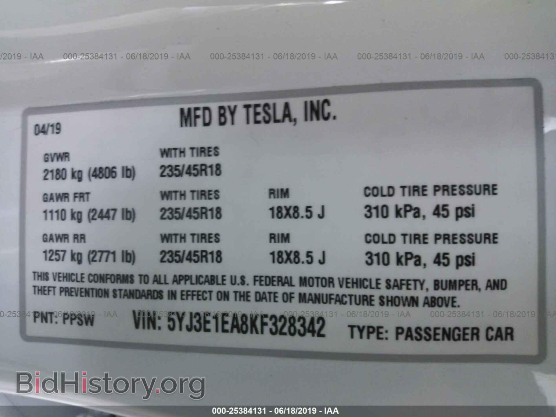 2019 TESLA MODEL 3 - VIN: 5YJ3E1EA8KF328342 - Фото 9