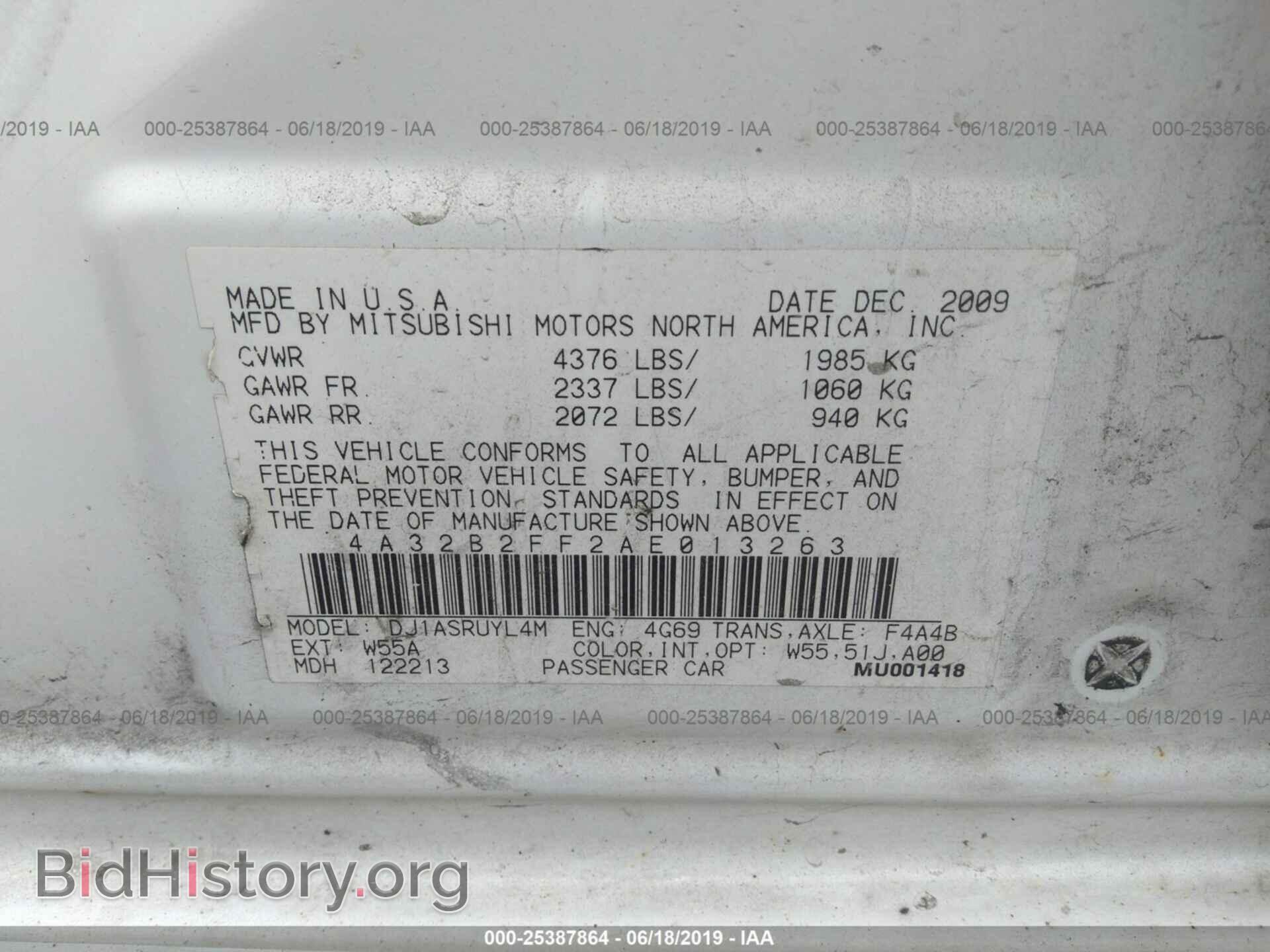 2010 MITSUBISHI GALANT - VIN: 4A32B2FF2AE013263 - Фото 9