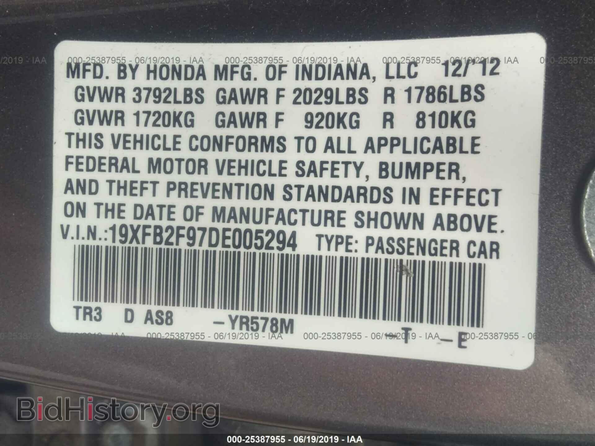 2013 HONDA CIVIC - VIN: 19XFB2F97DE005294 - Фото 9
