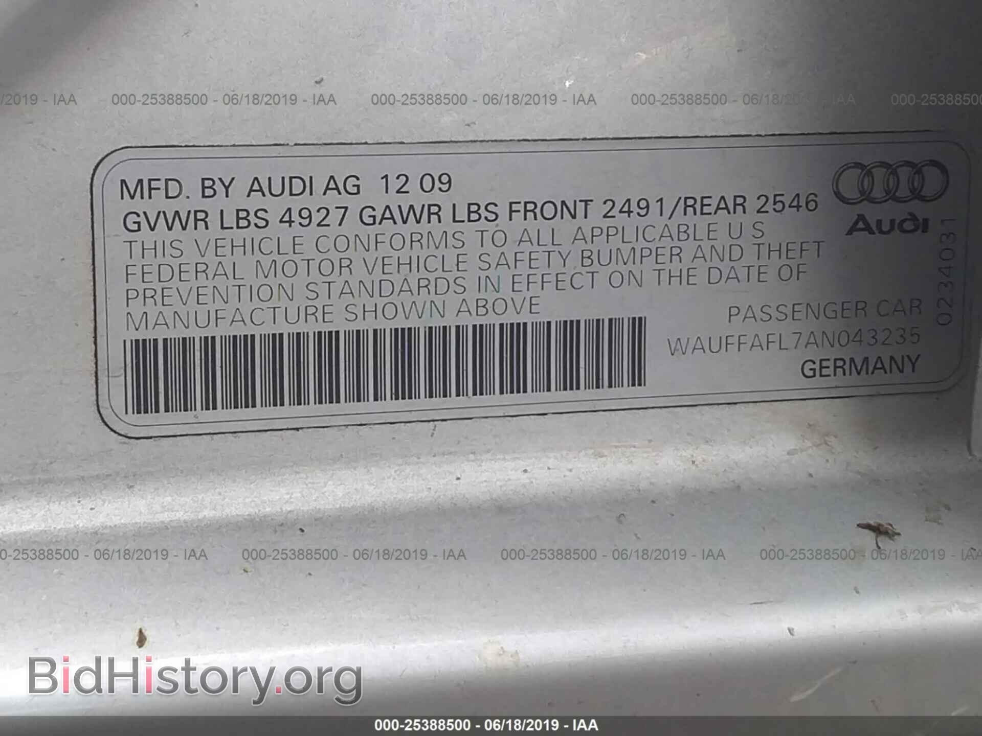 2010 AUDI A4 - VIN: WAUFFAFL7AN043235 - Фото 9