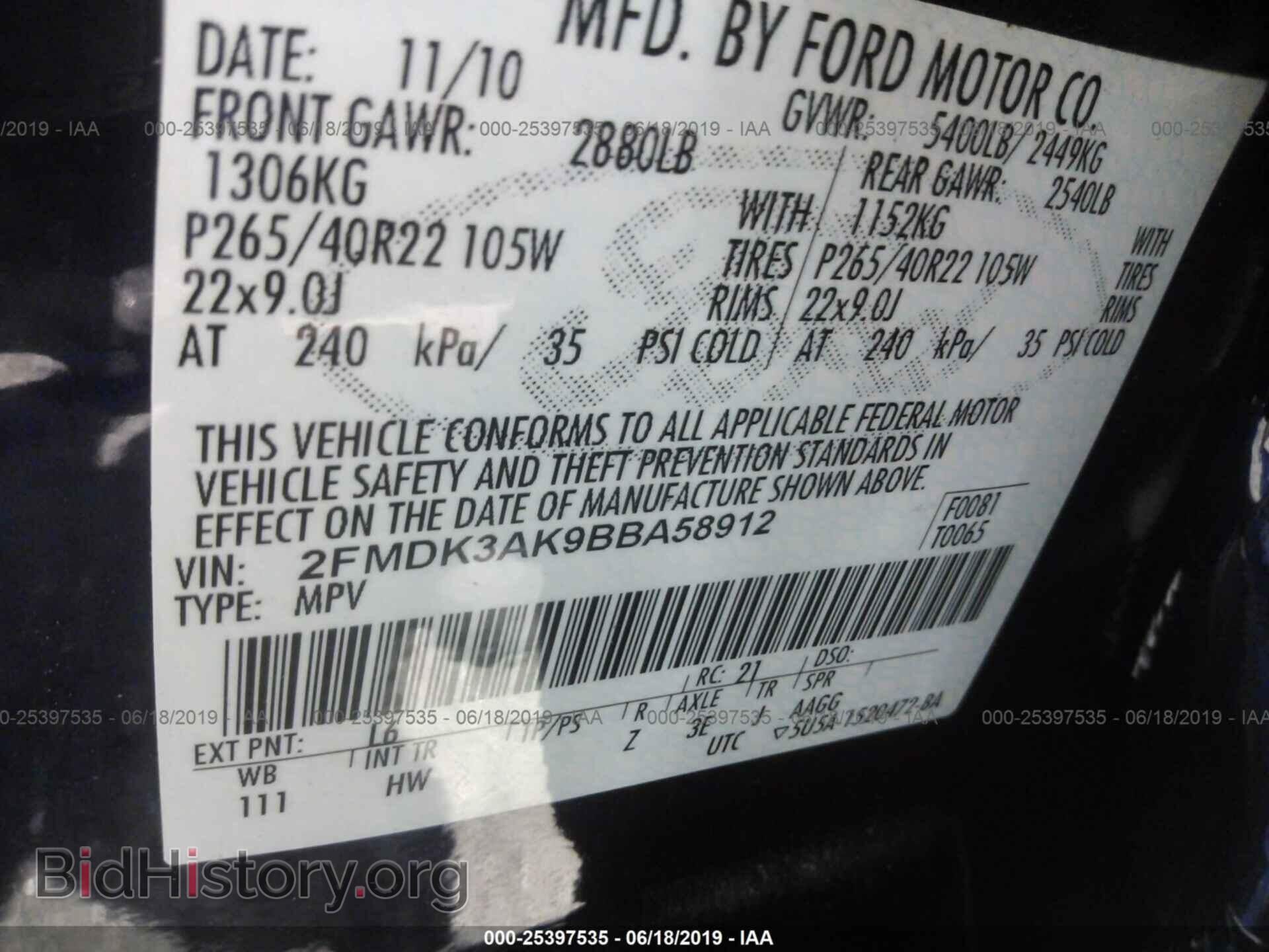 2011 FORD EDGE - VIN: 2FMDK3AK9BBA58912 - Фото 9