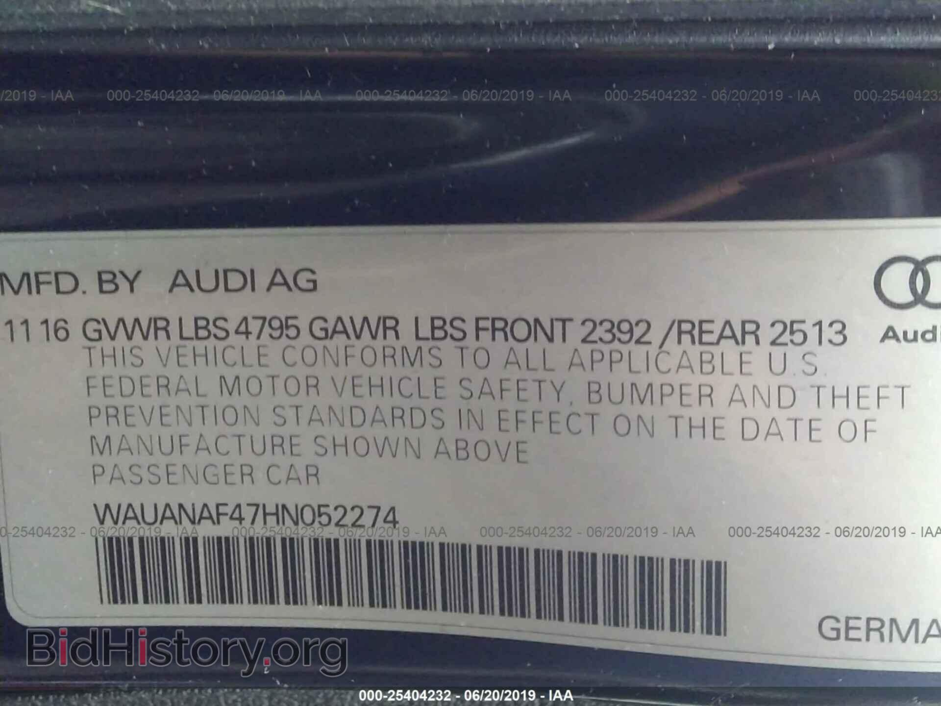 2017 AUDI A4 - VIN: WAUANAF47HN052274 - Фото 9