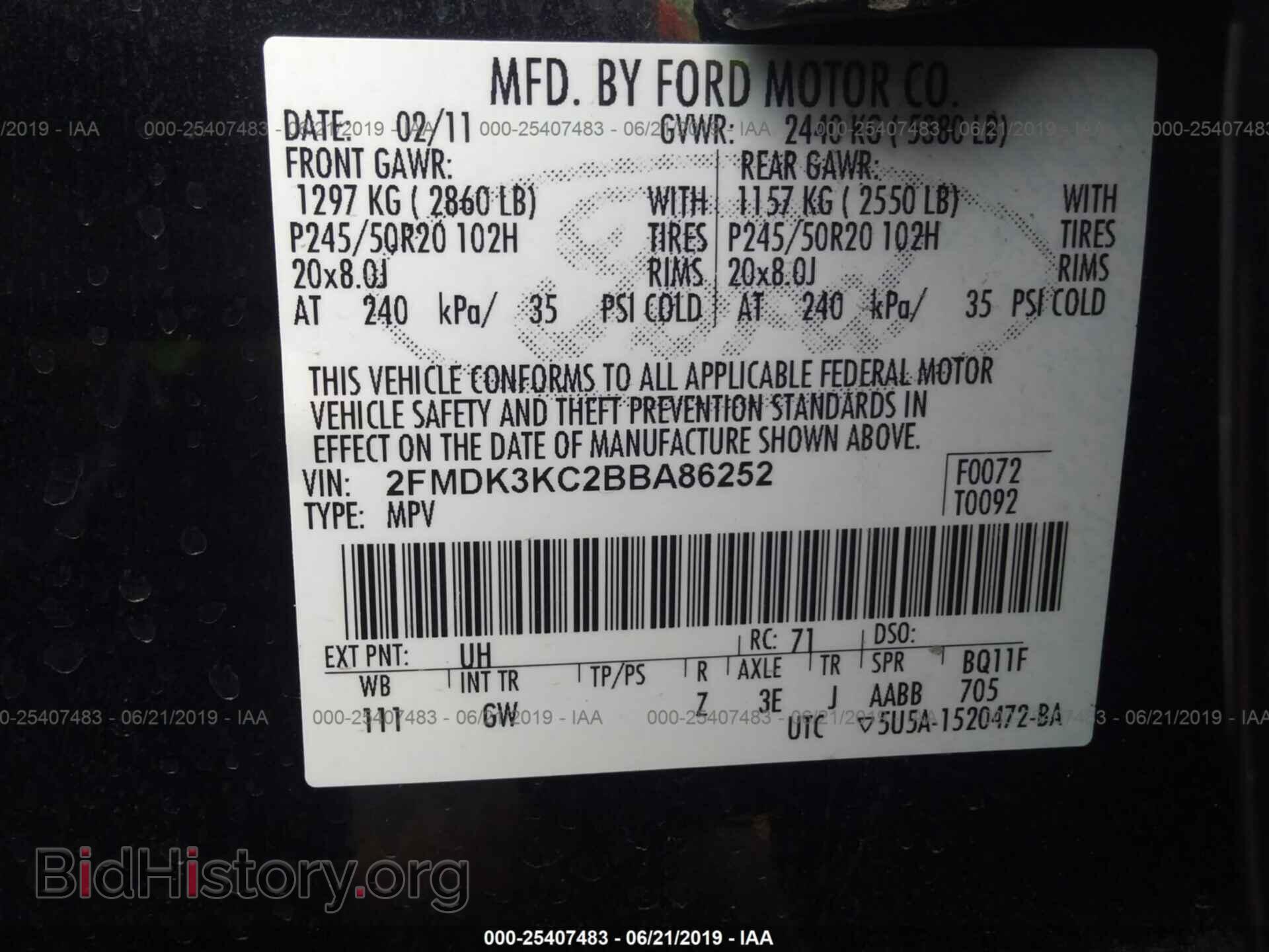 2011 FORD EDGE - VIN: 2FMDK3KC2BBA86252 - Фото 9