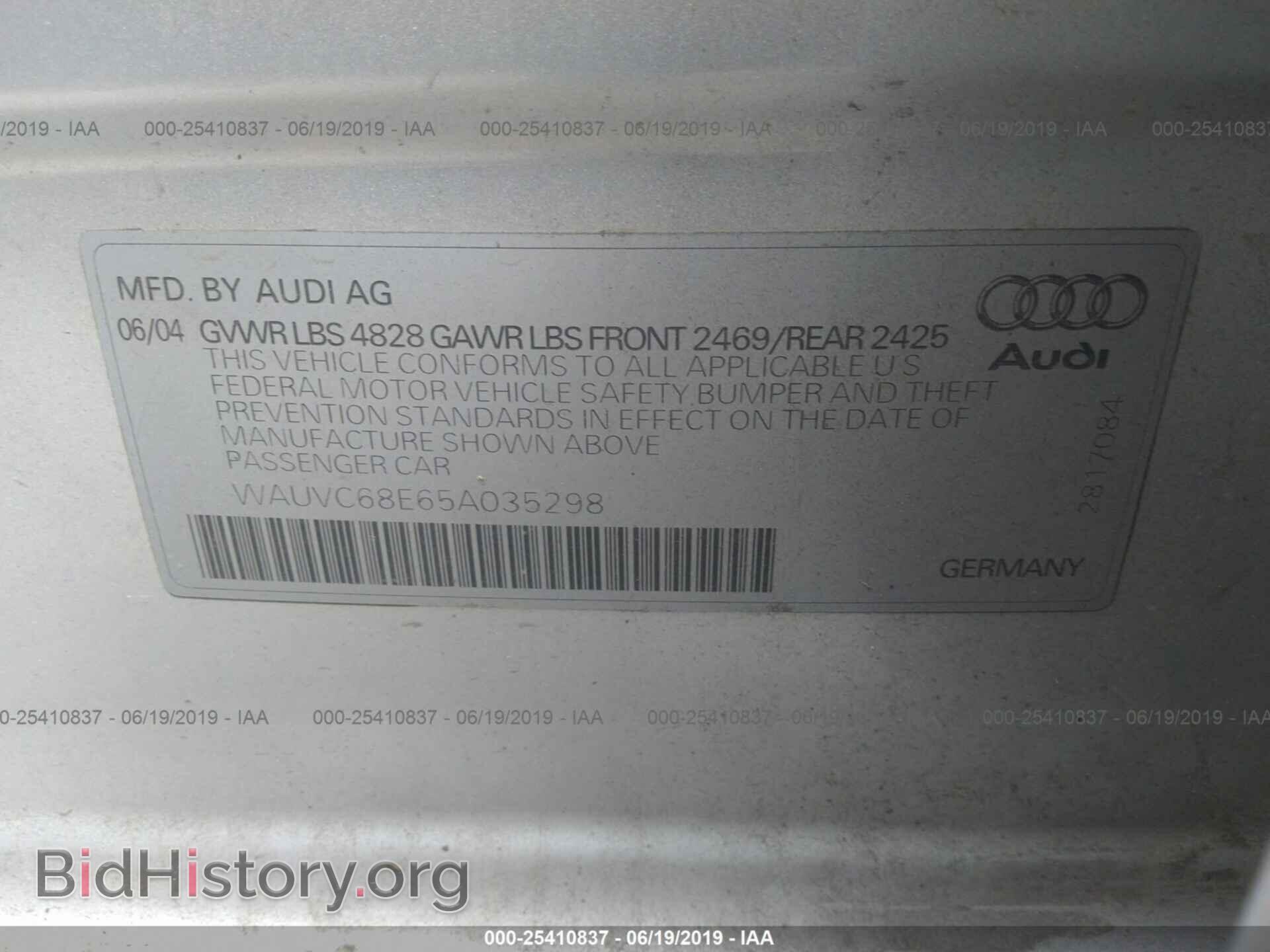 2005 AUDI A4 - VIN: WAUVC68E65A035298 - Фото 9