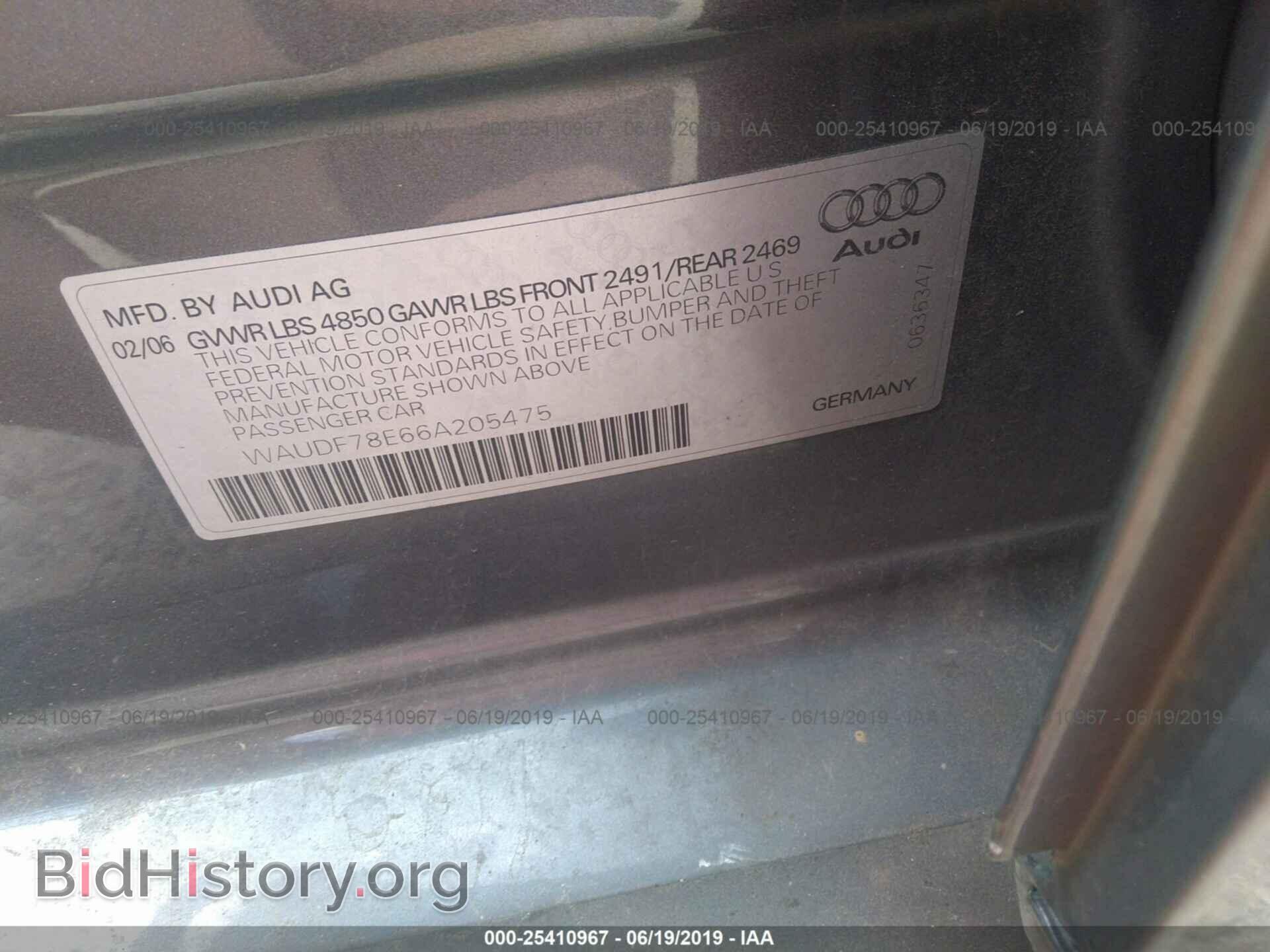 2006 AUDI A4 - VIN: WAUDF78E66A205475 - Фото 9