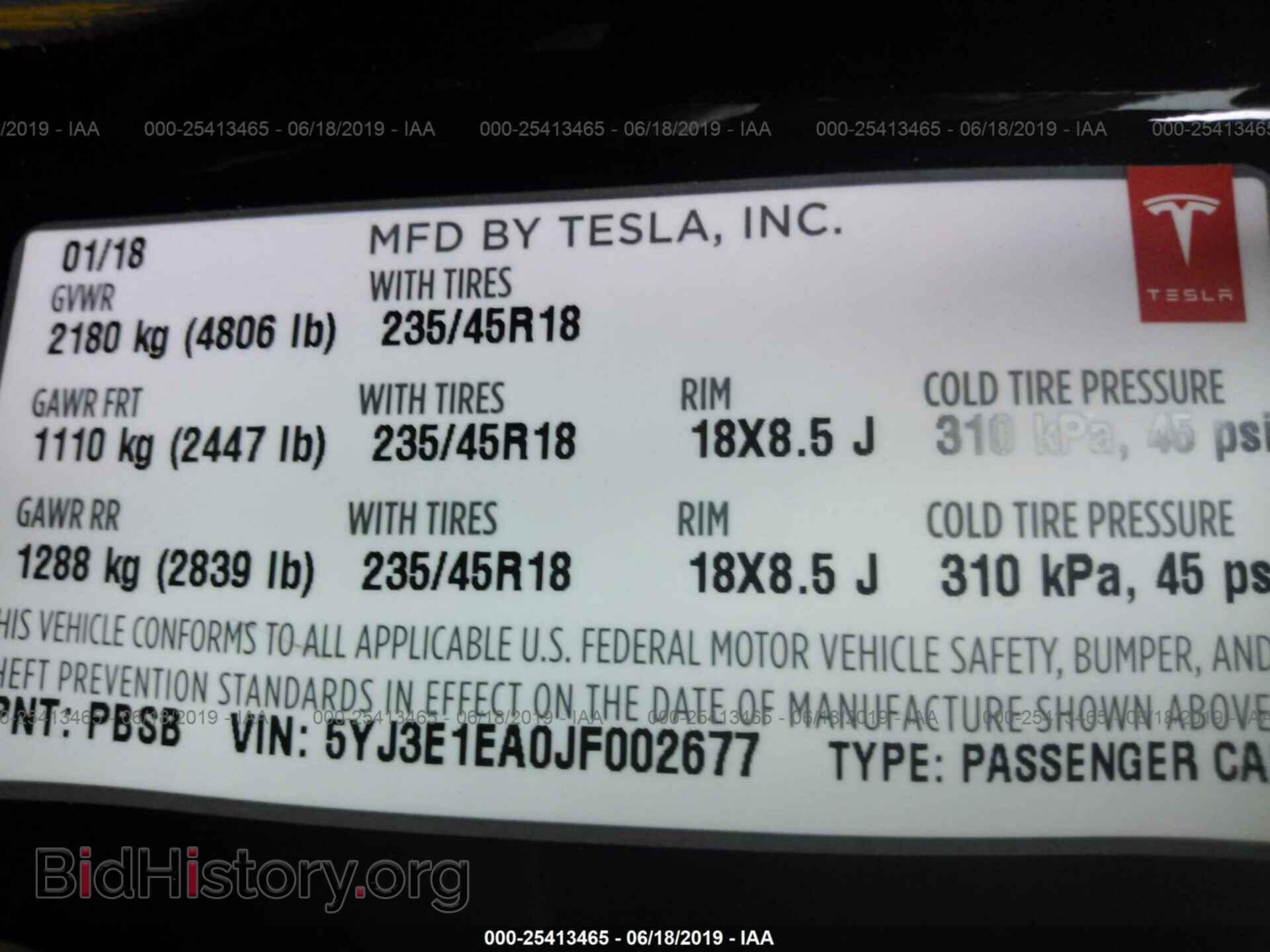 2018 TESLA MODEL 3 - VIN: 5YJ3E1EA0JF002677 - Фото 9