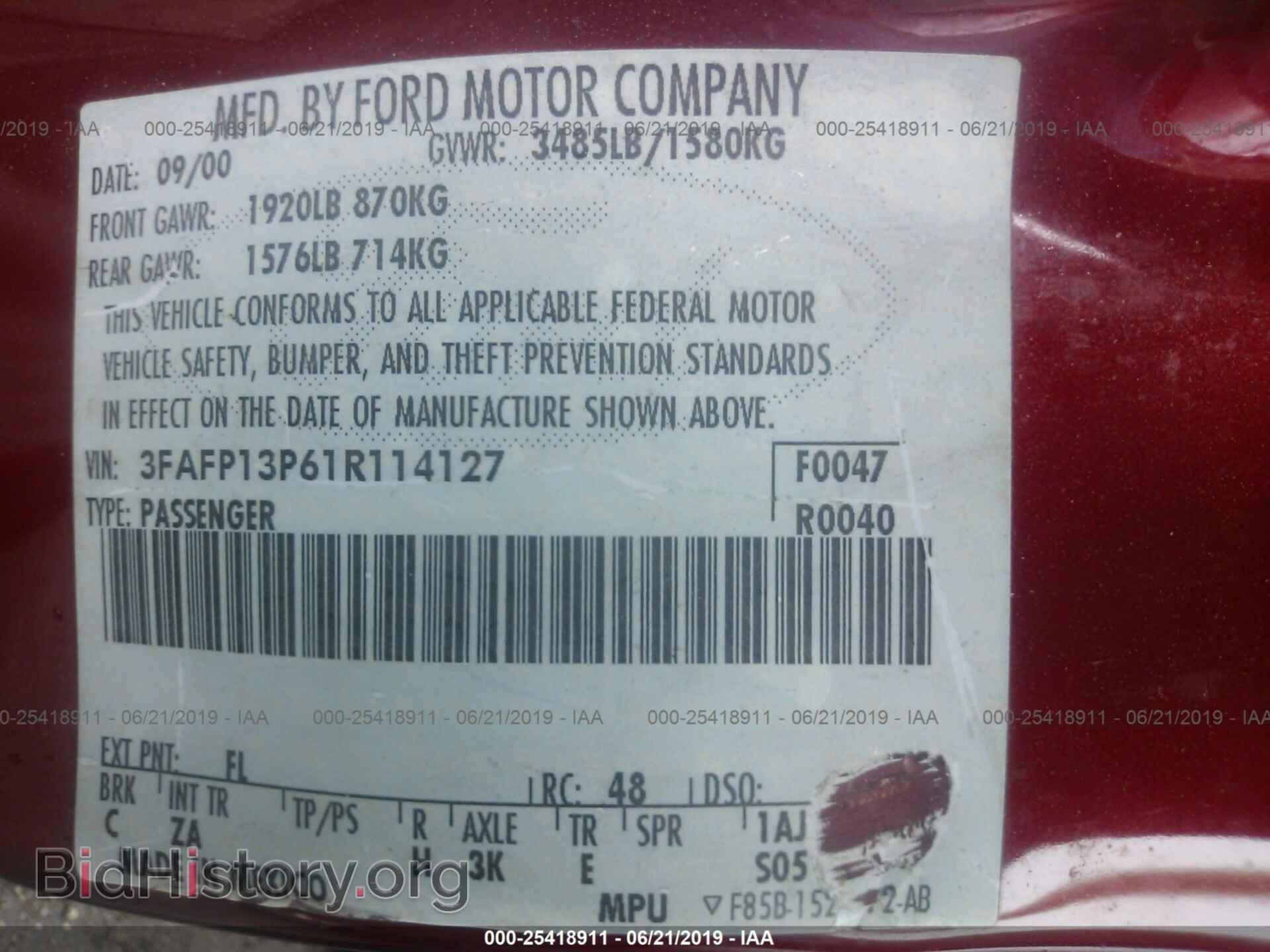 2001 FORD ESCORT - VIN: 3FAFP13P61R114127 - Фото 9