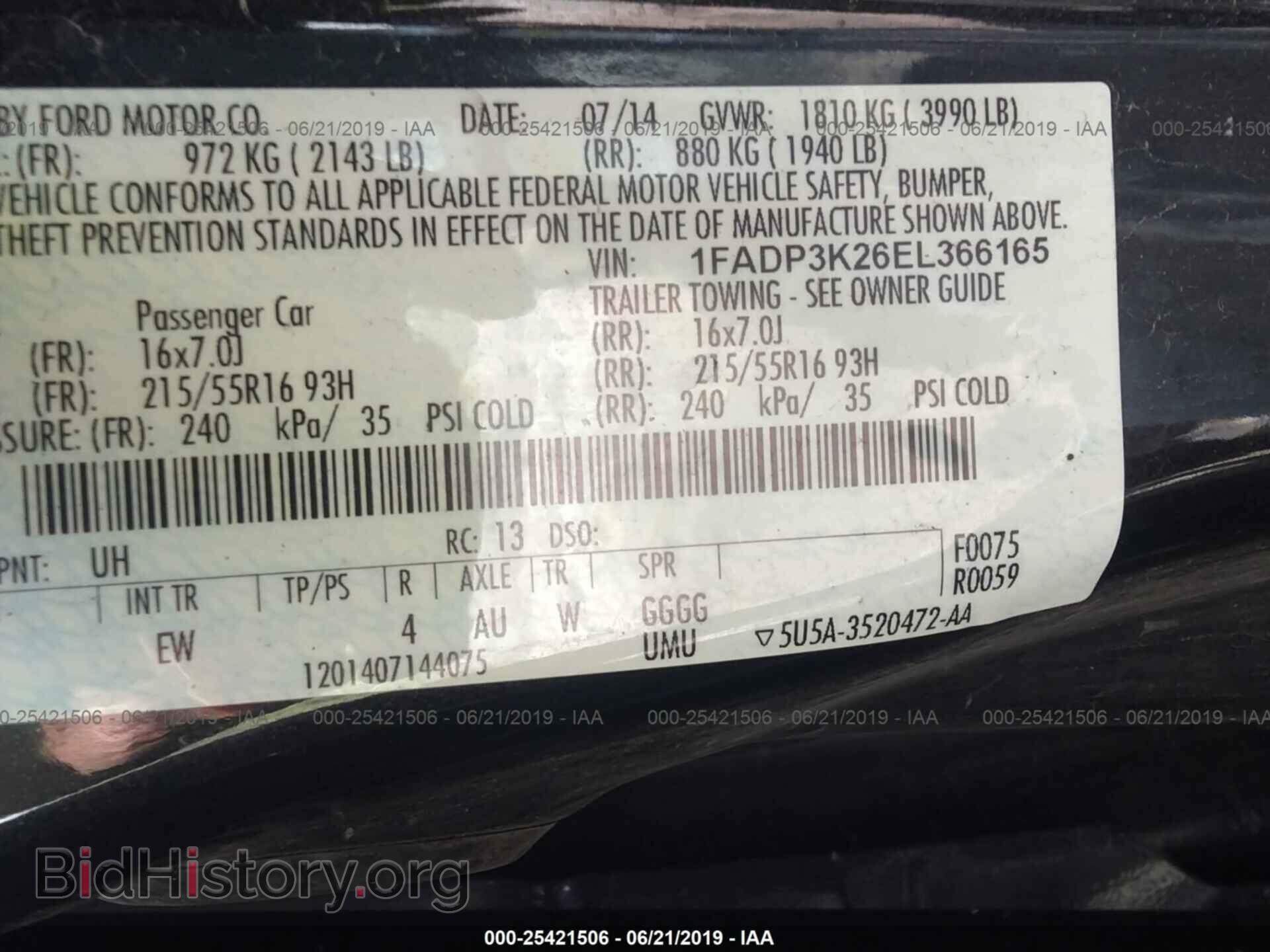 2014 FORD FOCUS - VIN: 1FADP3K26EL366165 - Фото 9