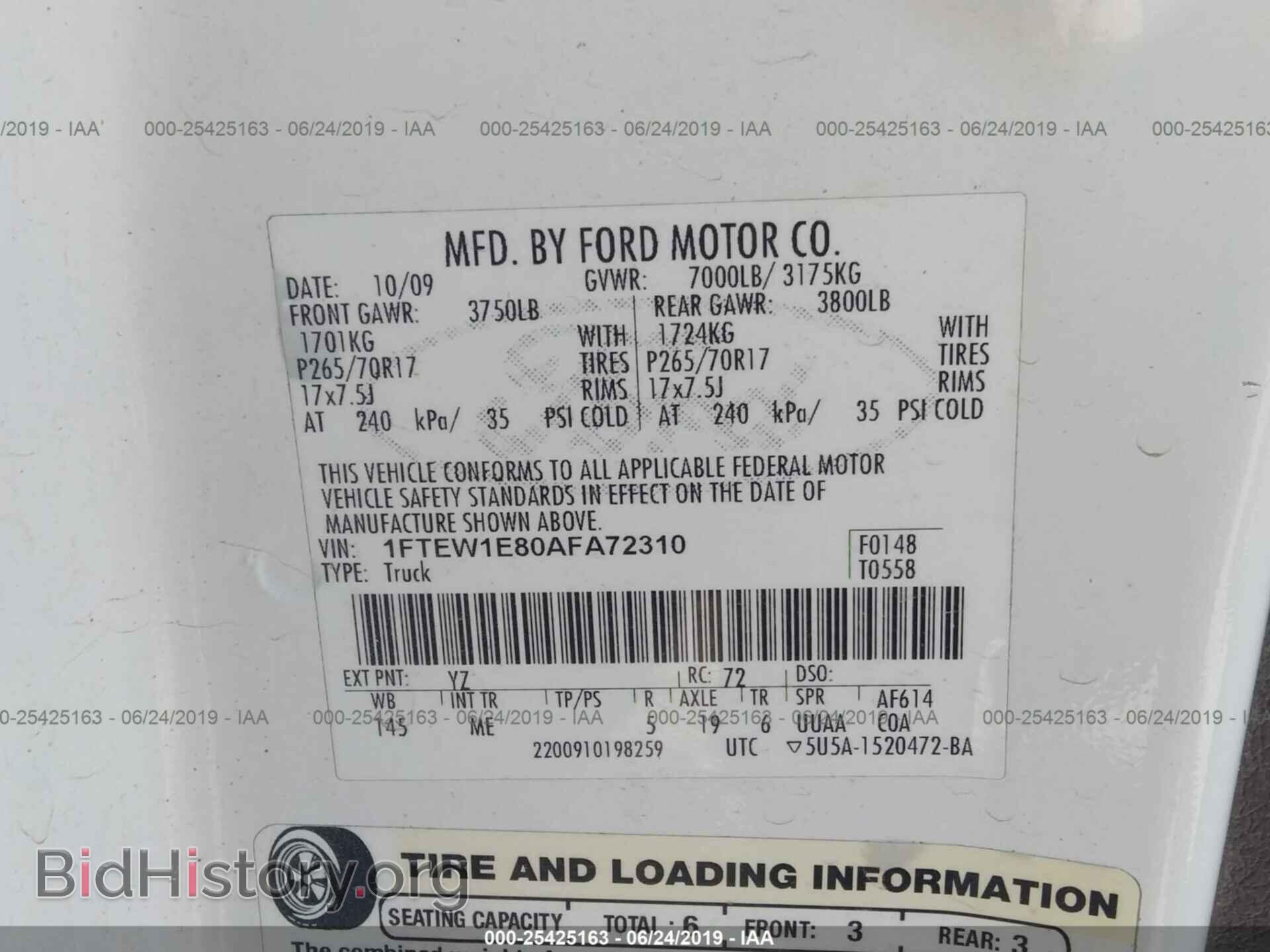 2010 FORD F150 - VIN: 1FTEW1E80AFA72310 - Фото 9