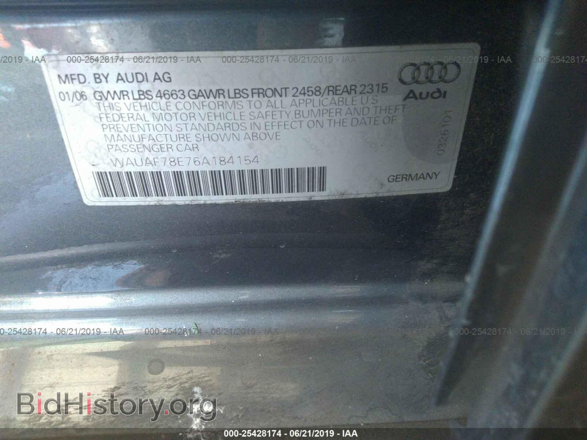 2006 AUDI A4 - VIN: WAUAF78E76A184154 - Фото 9
