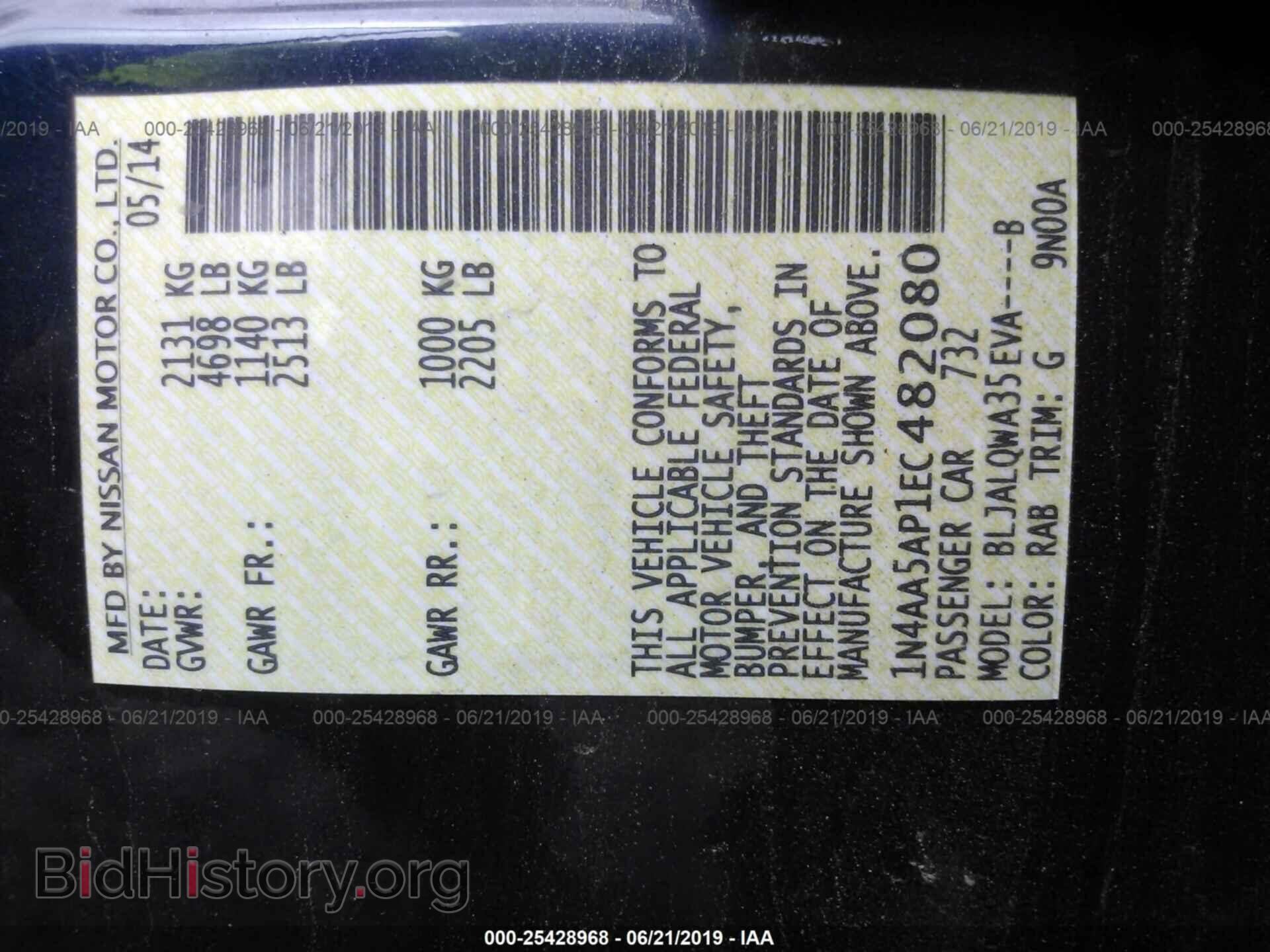 2014 NISSAN MAXIMA - VIN: 1N4AA5AP1EC482080 - Фото 9