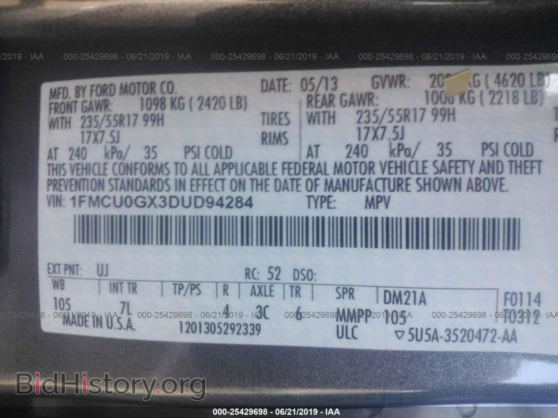 2013 FORD ESCAPE - VIN: 1FMCU0GX3DUD94284 - Фото 9