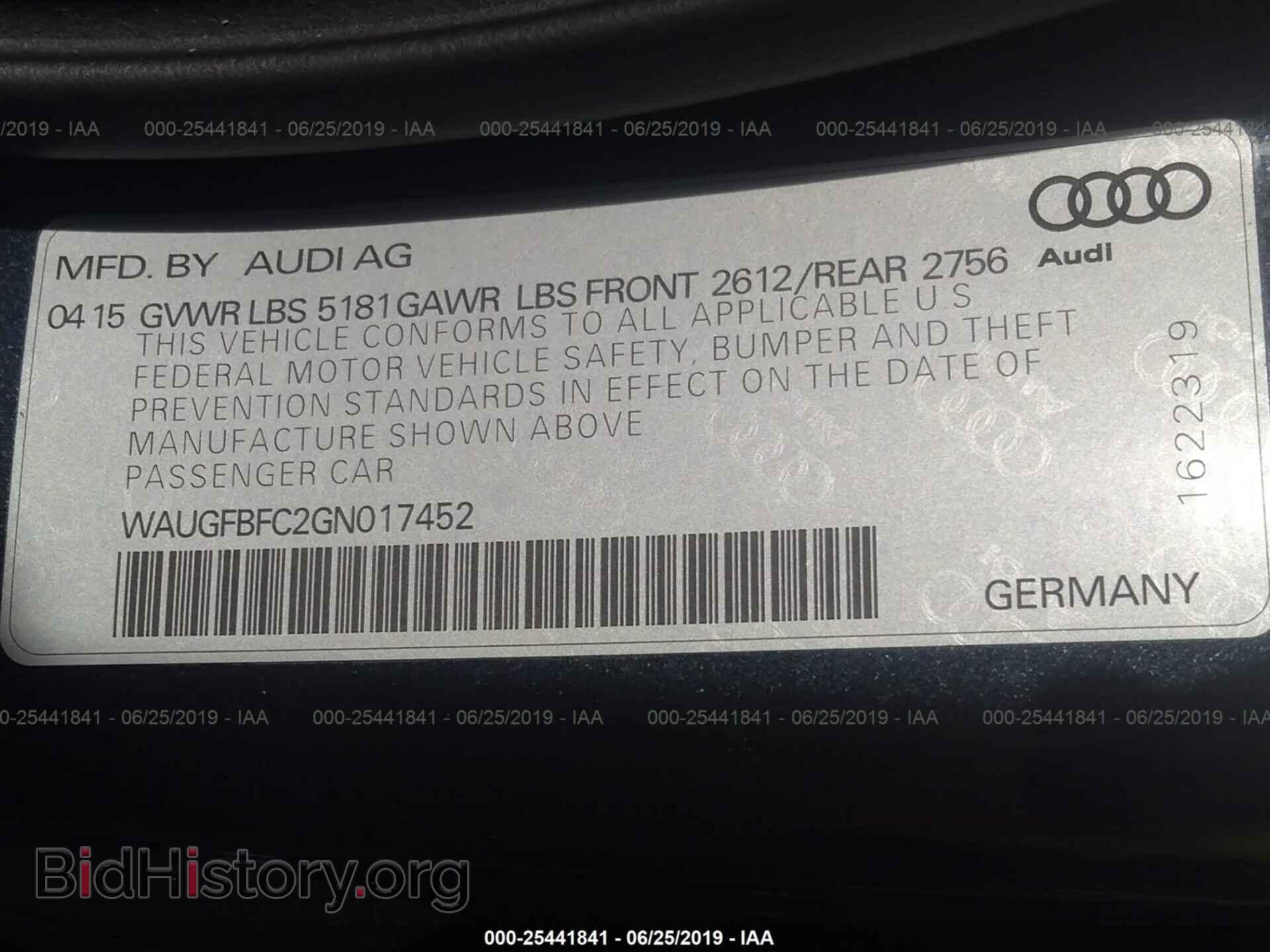 2016 AUDI A6 - VIN: WAUGFBFC2GN017452 - Фото 9