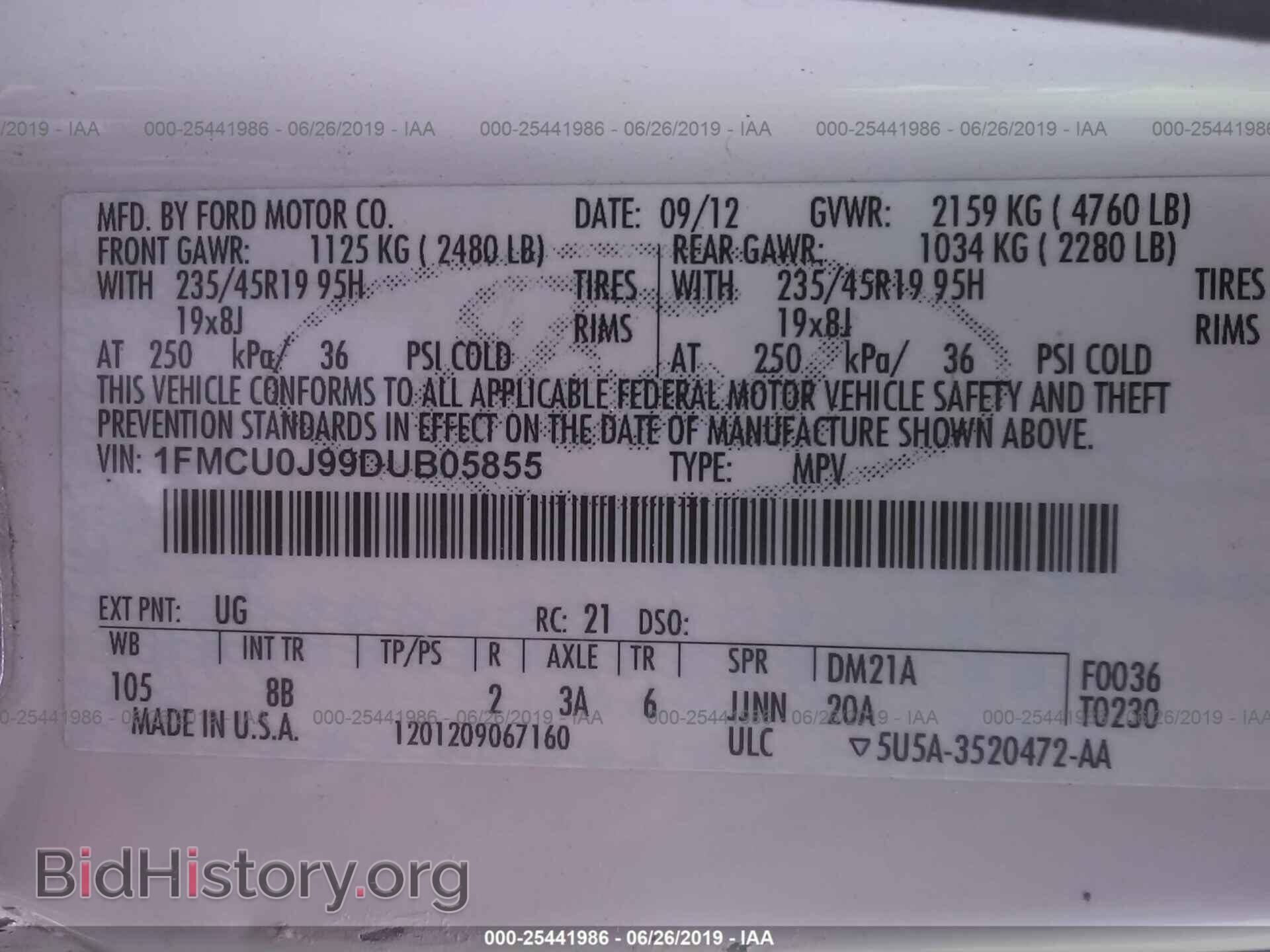 2013 FORD ESCAPE - VIN: 1FMCU0J99DUB05855 - Фото 9