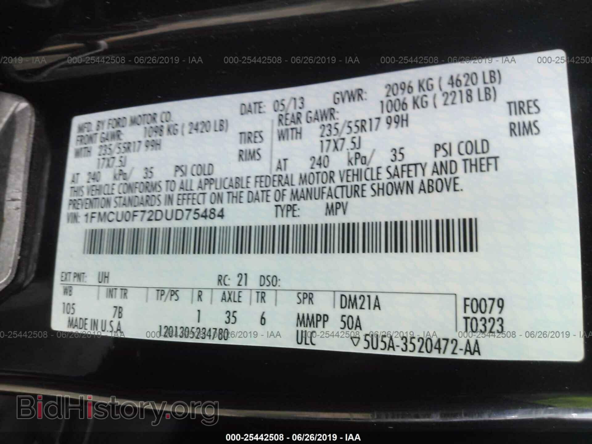 2013 FORD ESCAPE - VIN: 1FMCU0F72DUD75484 - Фото 9