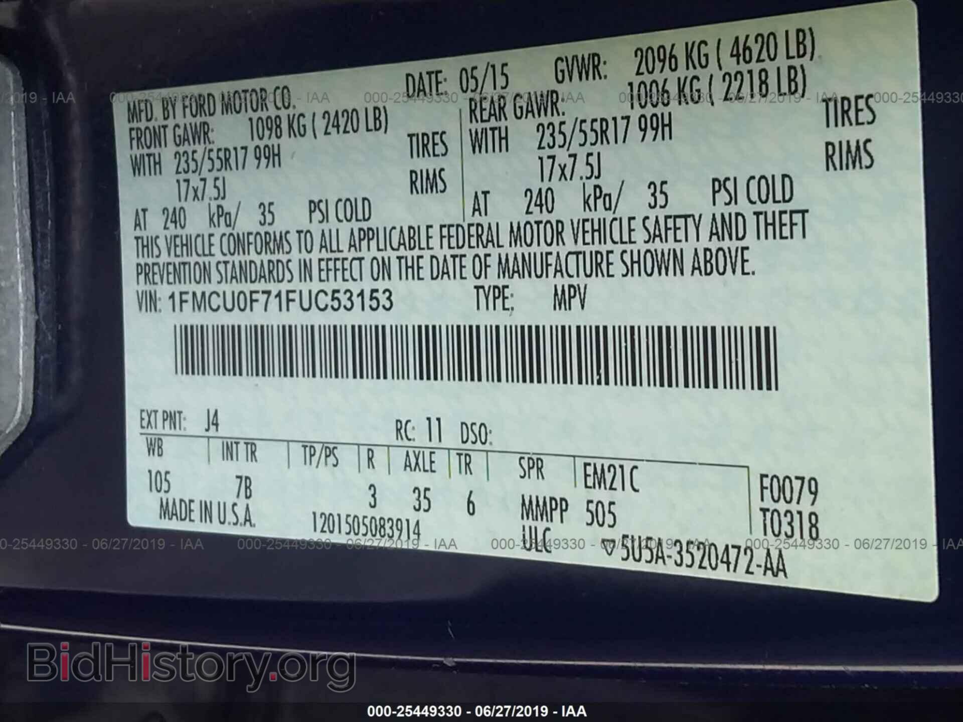 2015 FORD ESCAPE - VIN: 1FMCU0F71FUC53153 - Photo 9