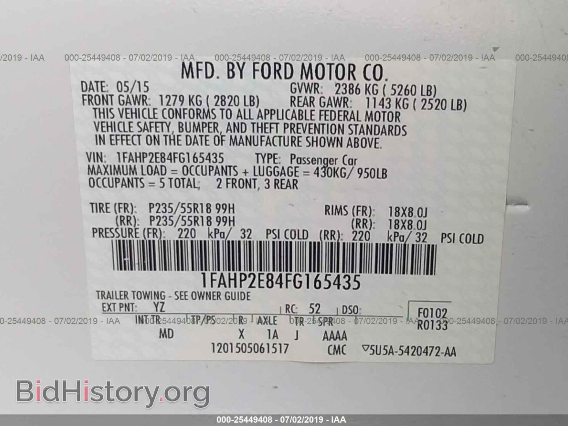 2015 FORD TAURUS - VIN: 1FAHP2E84FG165435 - Фото 9