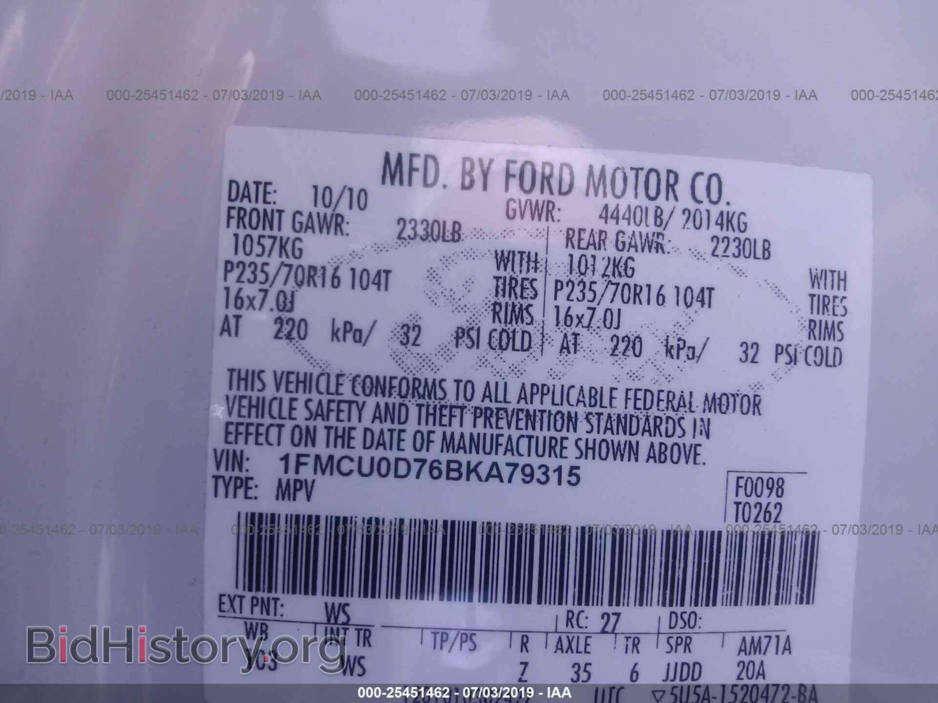 2011 FORD ESCAPE - VIN: 1FMCU0D76BKA79315 - Photo 9