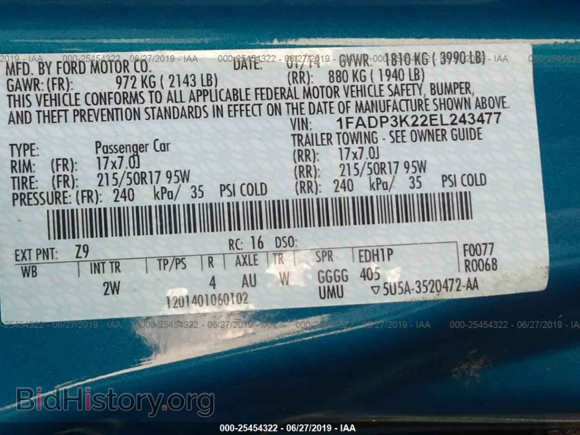 2014 FORD FOCUS - VIN: 1FADP3K22EL243477 - Фото 9
