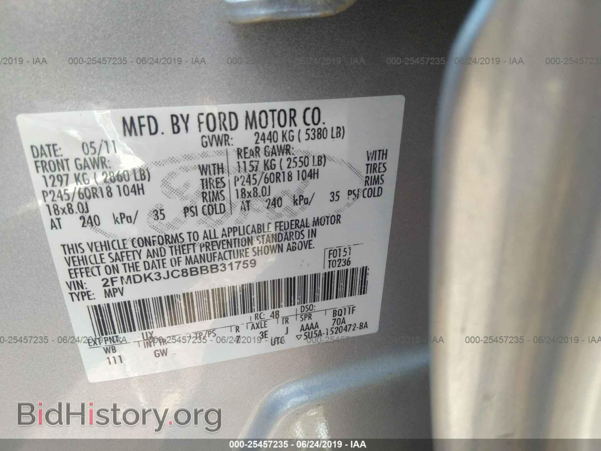 2011 FORD EDGE - VIN: 2FMDK3JC8BBB31759 - Фото 9