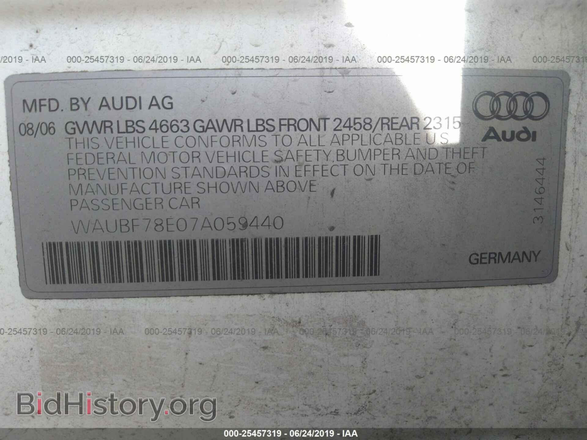 2007 AUDI A4 - VIN: WAUBF78E07A059440 - Фото 9