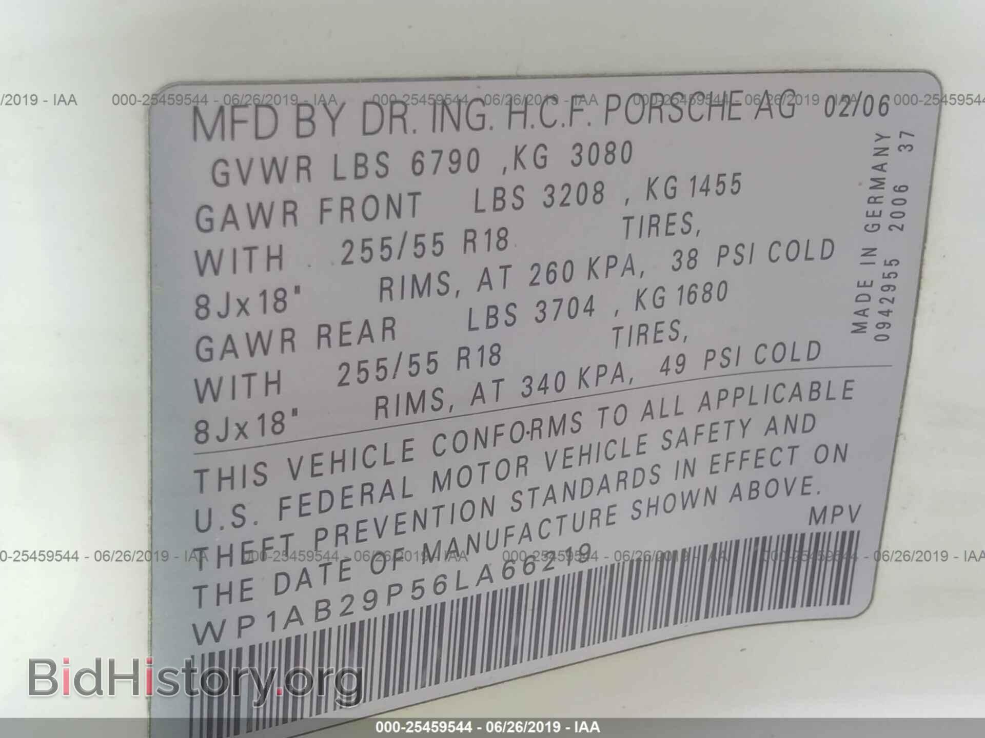 2006 PORSCHE CAYENNE - VIN: WP1AB29P56LA66219 - Фото 9