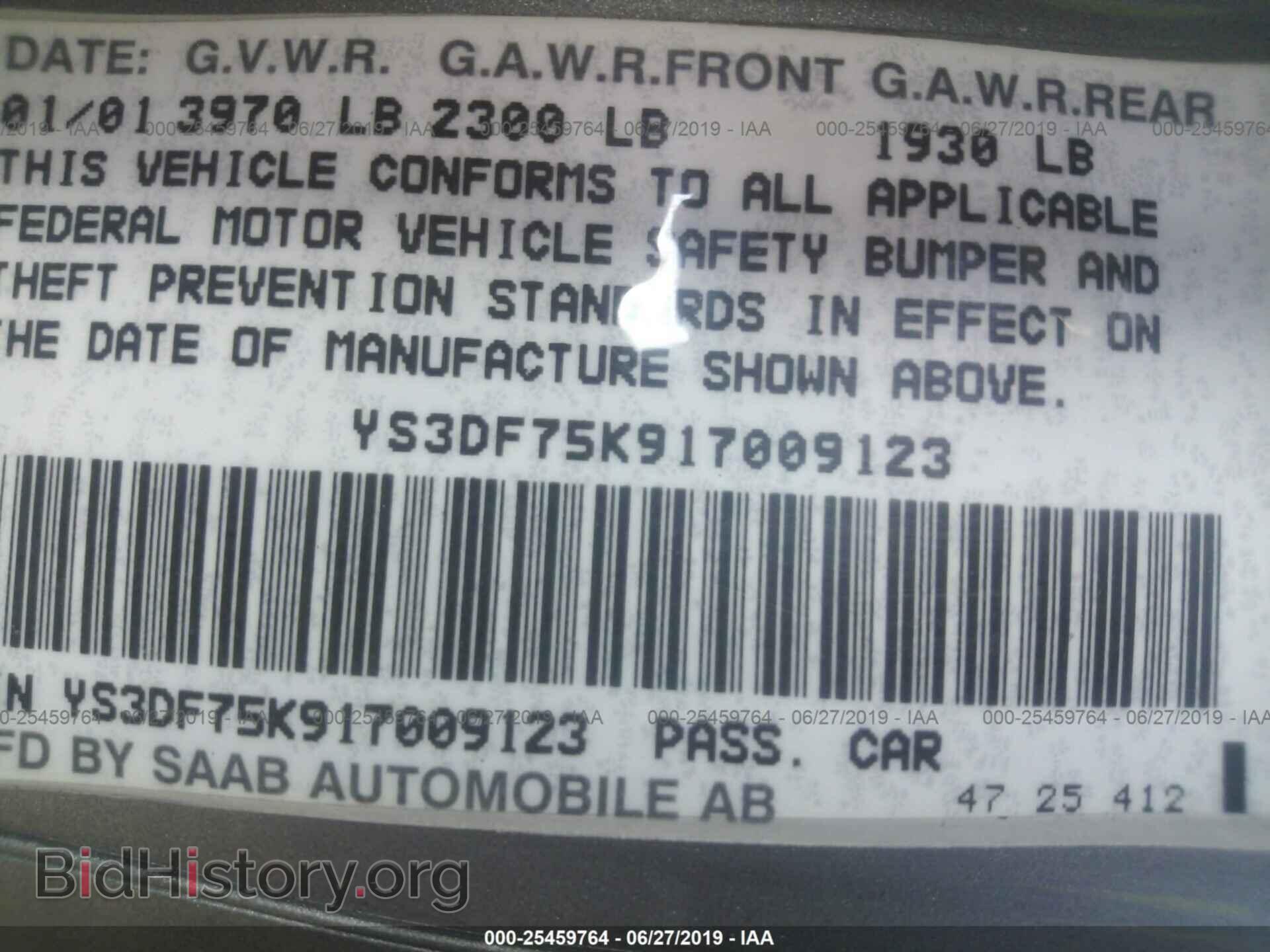 2001 SAAB 9-3 - VIN: YS3DF75K917009123 - Фото 9