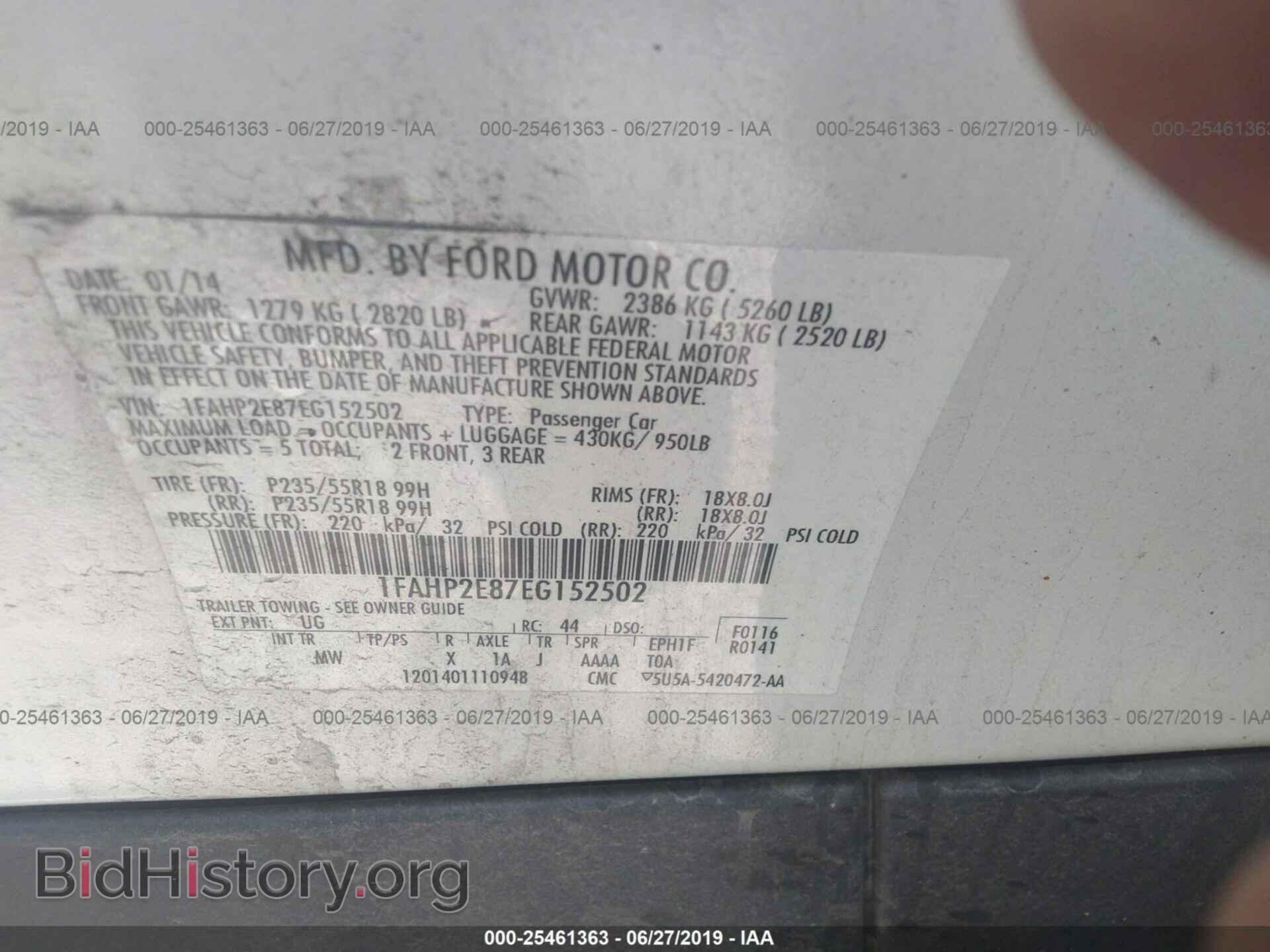 2014 FORD TAURUS - VIN: 1FAHP2E87EG152502 - Фото 9