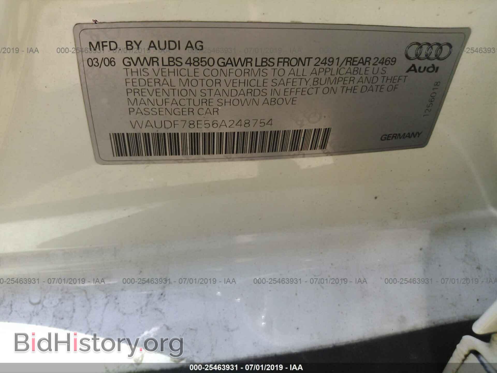 2006 AUDI A4 - VIN: WAUDF78E56A248754 - Фото 9