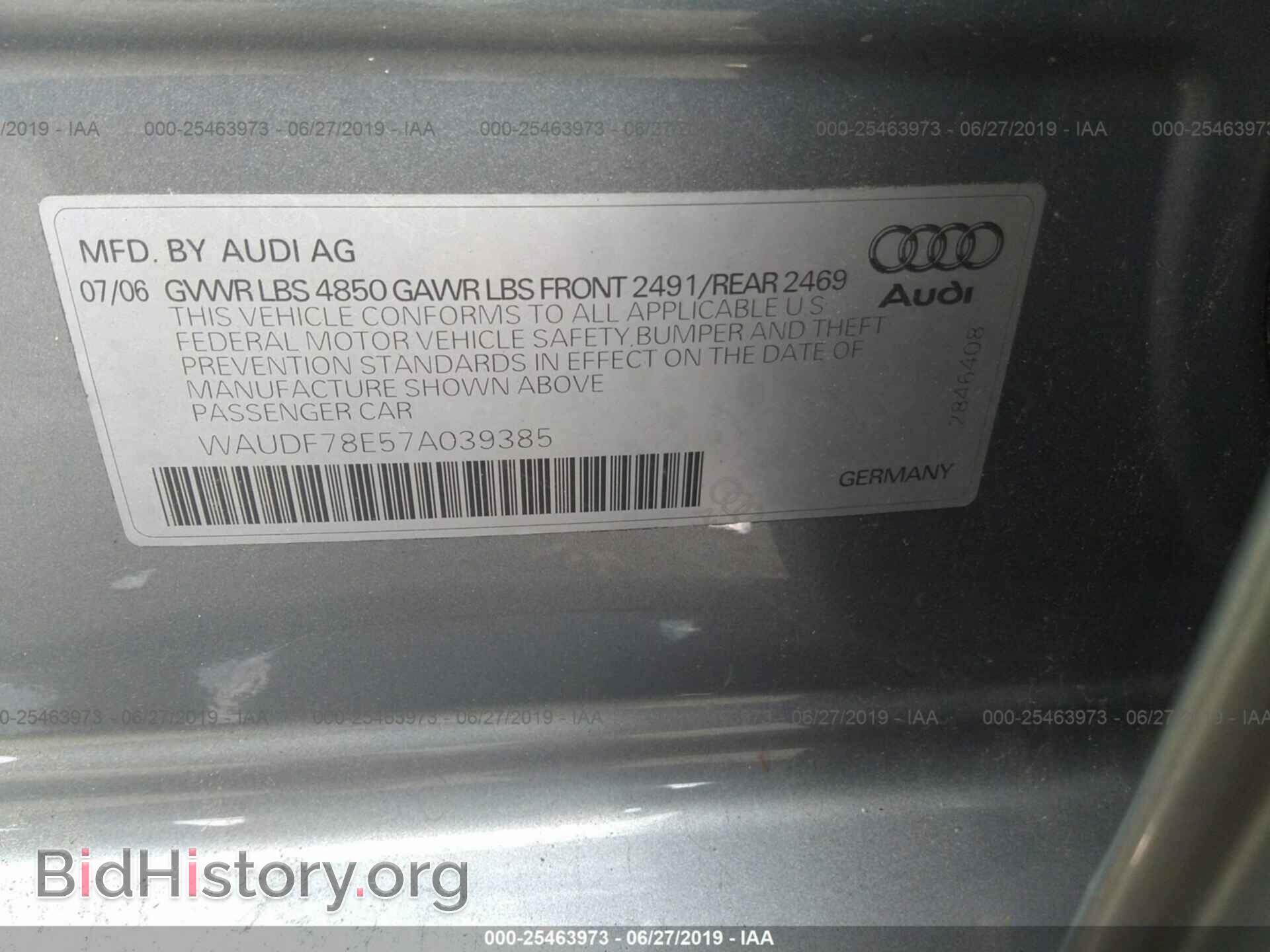 2007 AUDI A4 - VIN: WAUDF78E57A039385 - Фото 9