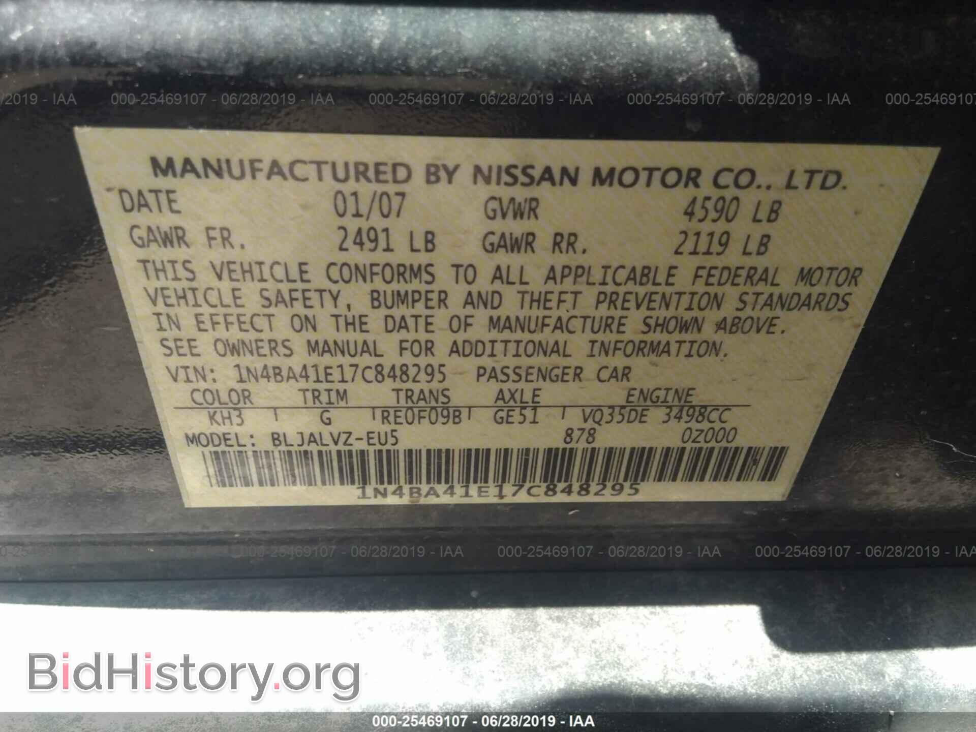 2007 NISSAN MAXIMA - VIN: 1N4BA41E17C848295 - Photo 9