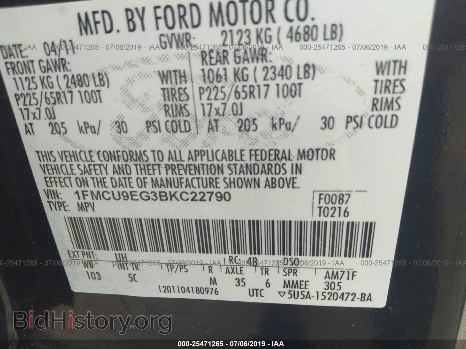 2011 FORD ESCAPE - VIN: 1FMCU9EG3BKC22790 - Photo 9