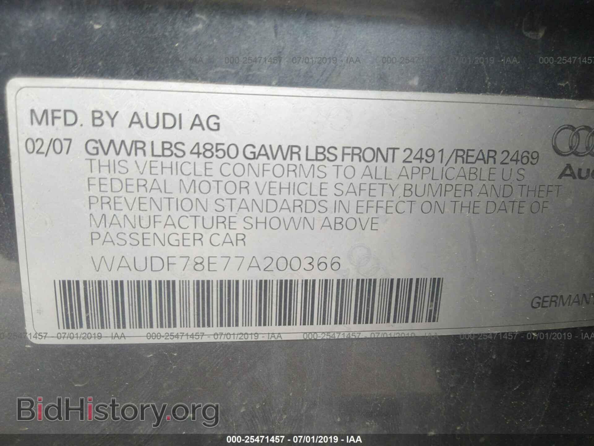 2007 AUDI A4 - VIN: WAUDF78E77A200366 - Photo 9