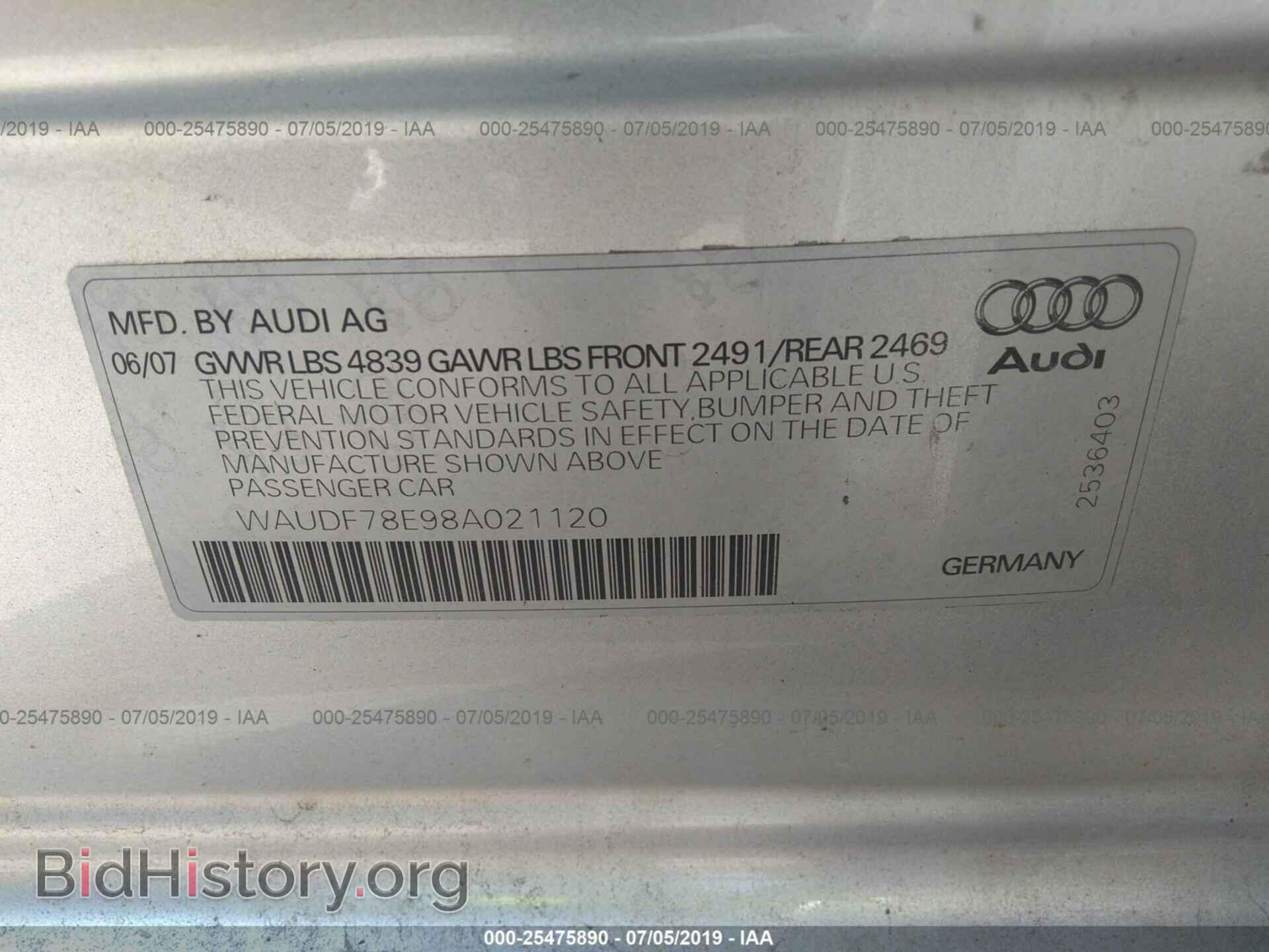 2008 AUDI A4 - VIN: WAUDF78E98A021120 - Фото 9