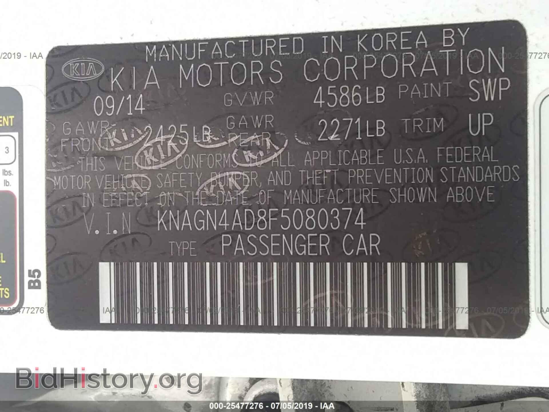 2015 KIA OPTIMA - VIN: KNAGN4AD8F5080374 - Фото 9