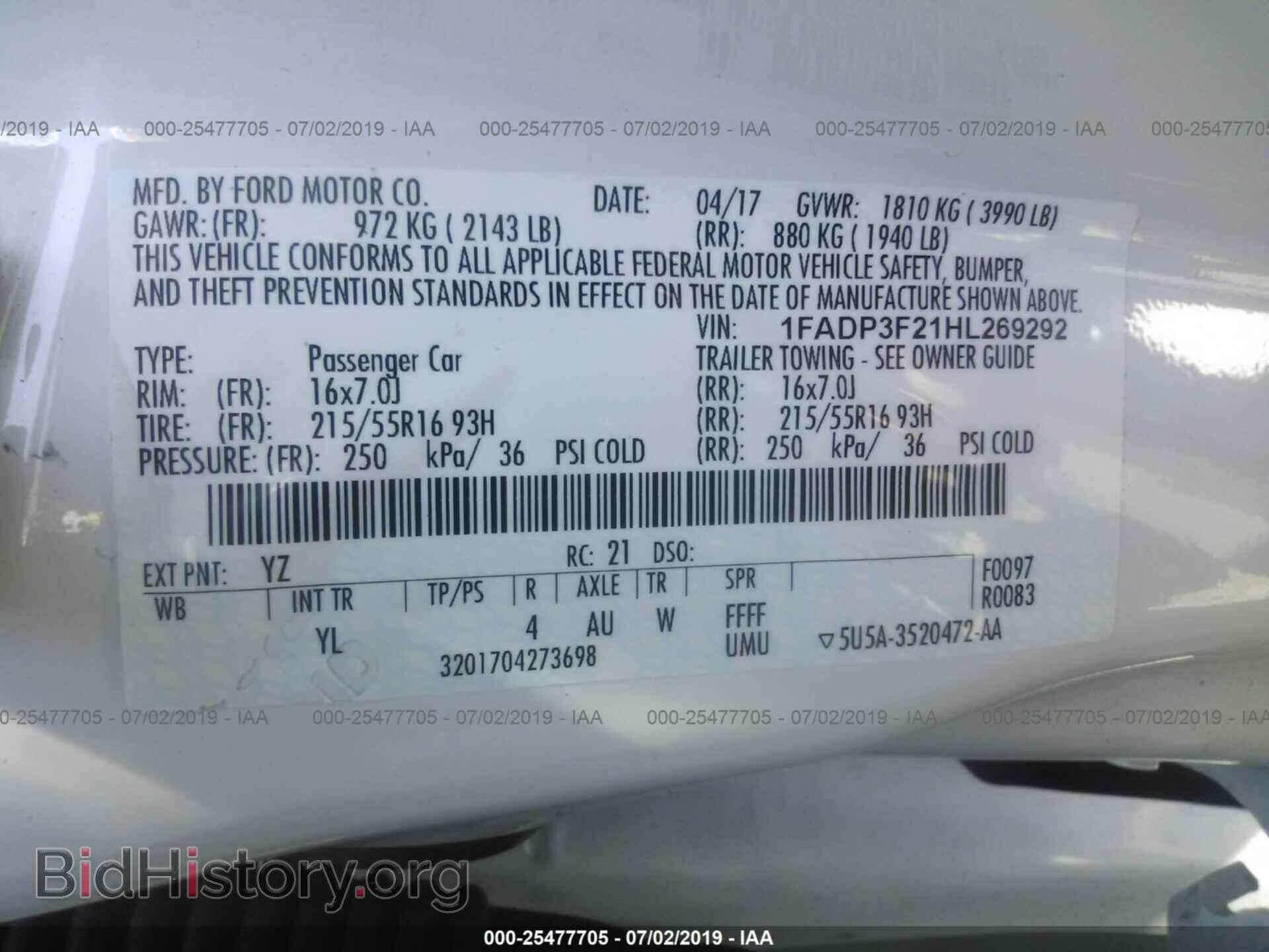 2017 FORD FOCUS - VIN: 1FADP3F21HL269292 - Фото 9