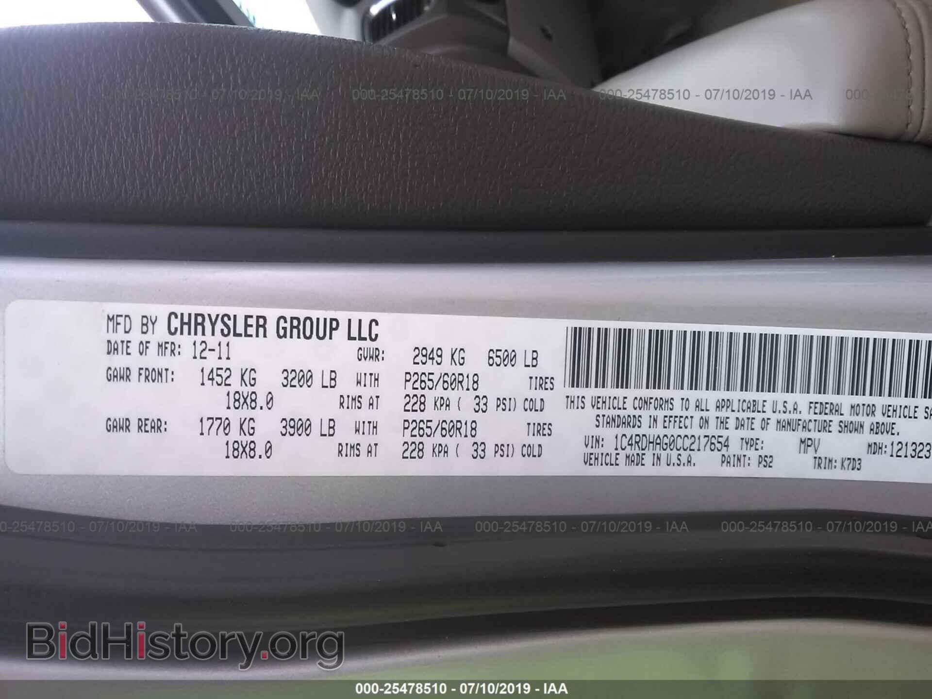 2012 DODGE DURANGO - VIN: 1C4RDHAG0CC217654 - Фото 9
