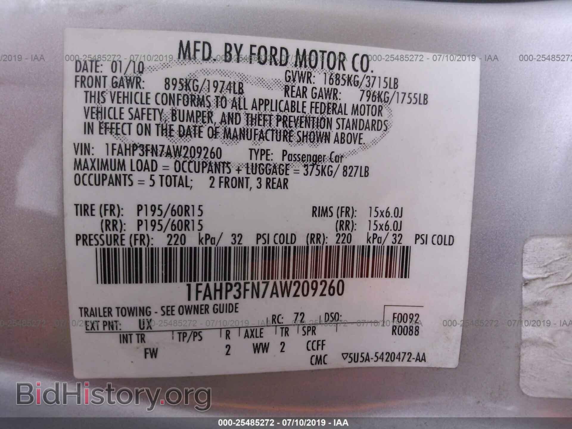 2010 FORD FOCUS - VIN: 1FAHP3FN7AW209260 - Фото 9
