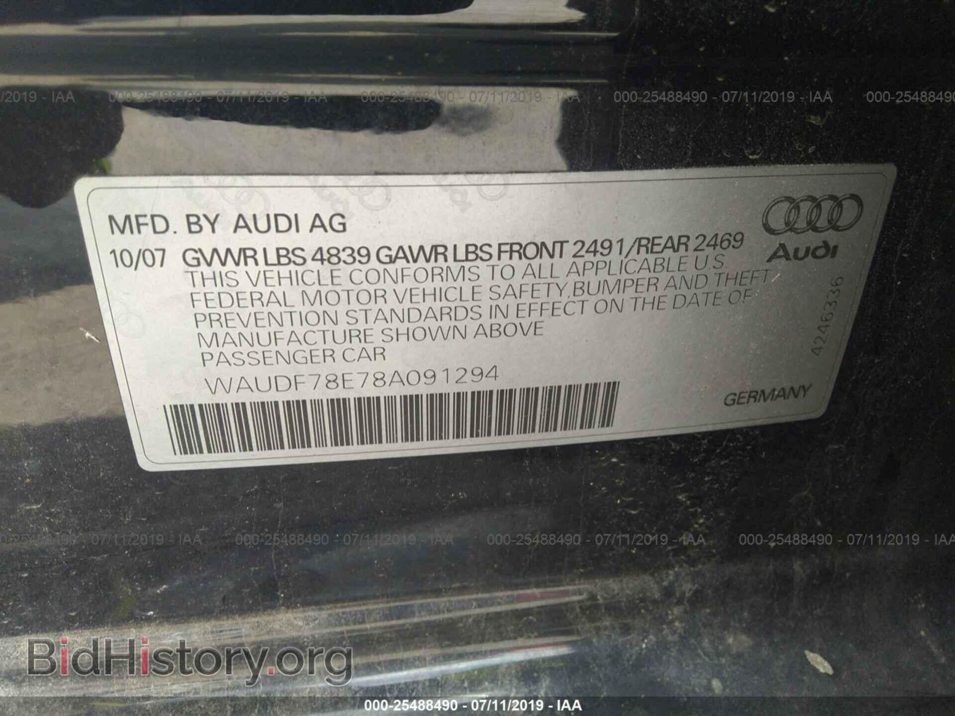 2008 AUDI A4 - VIN: WAUDF78E78A091294 - Фото 9