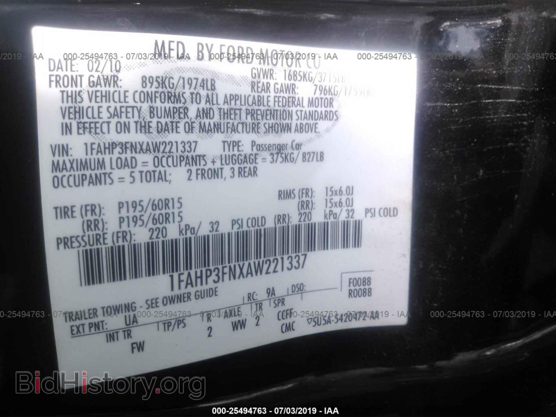 2010 FORD FOCUS - VIN: 1FAHP3FNXAW221337 - Фото 9