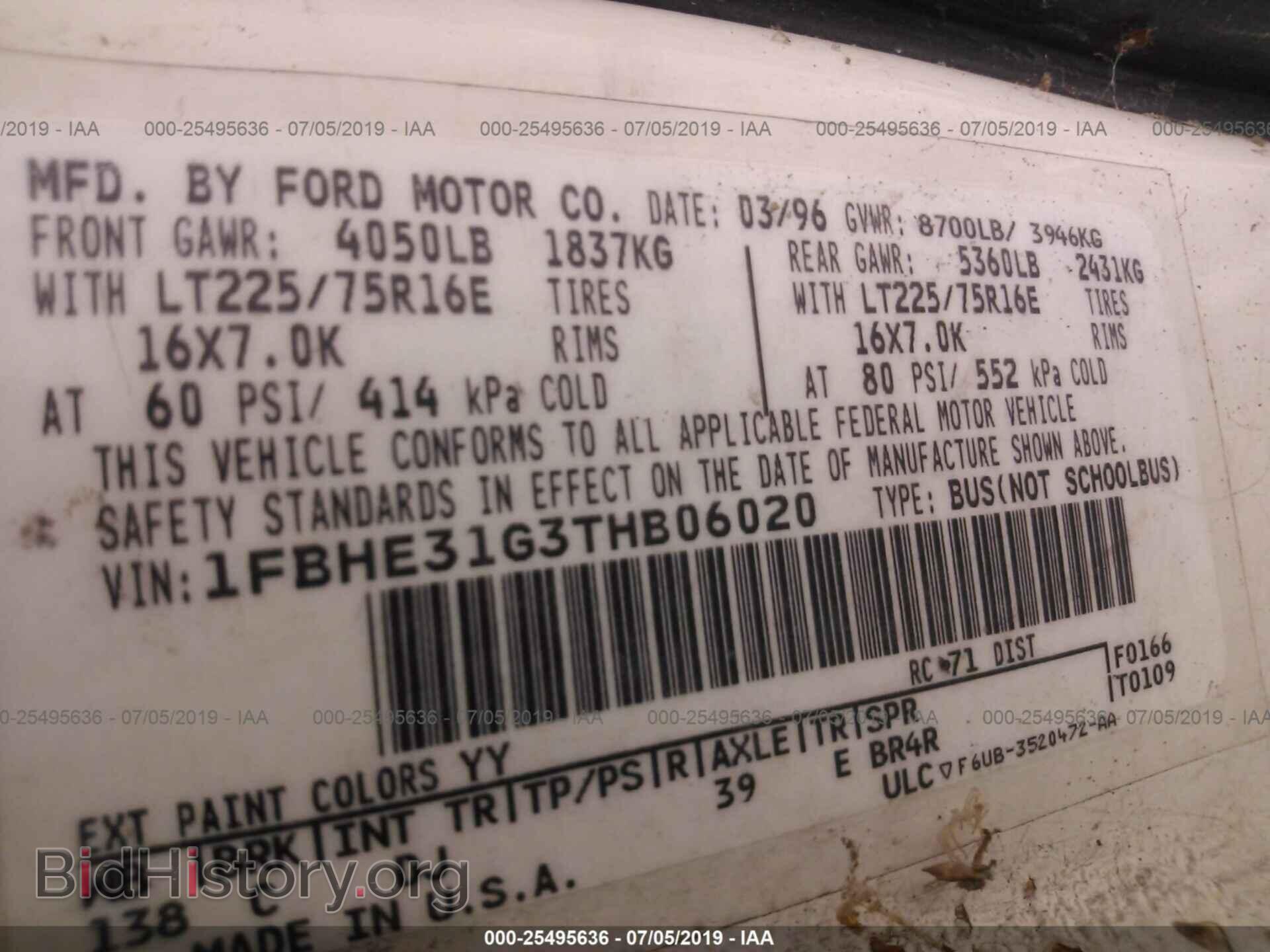 1996 FORD ECONOLINE - VIN: 1FBHE31G3THB06020 - Фото 9