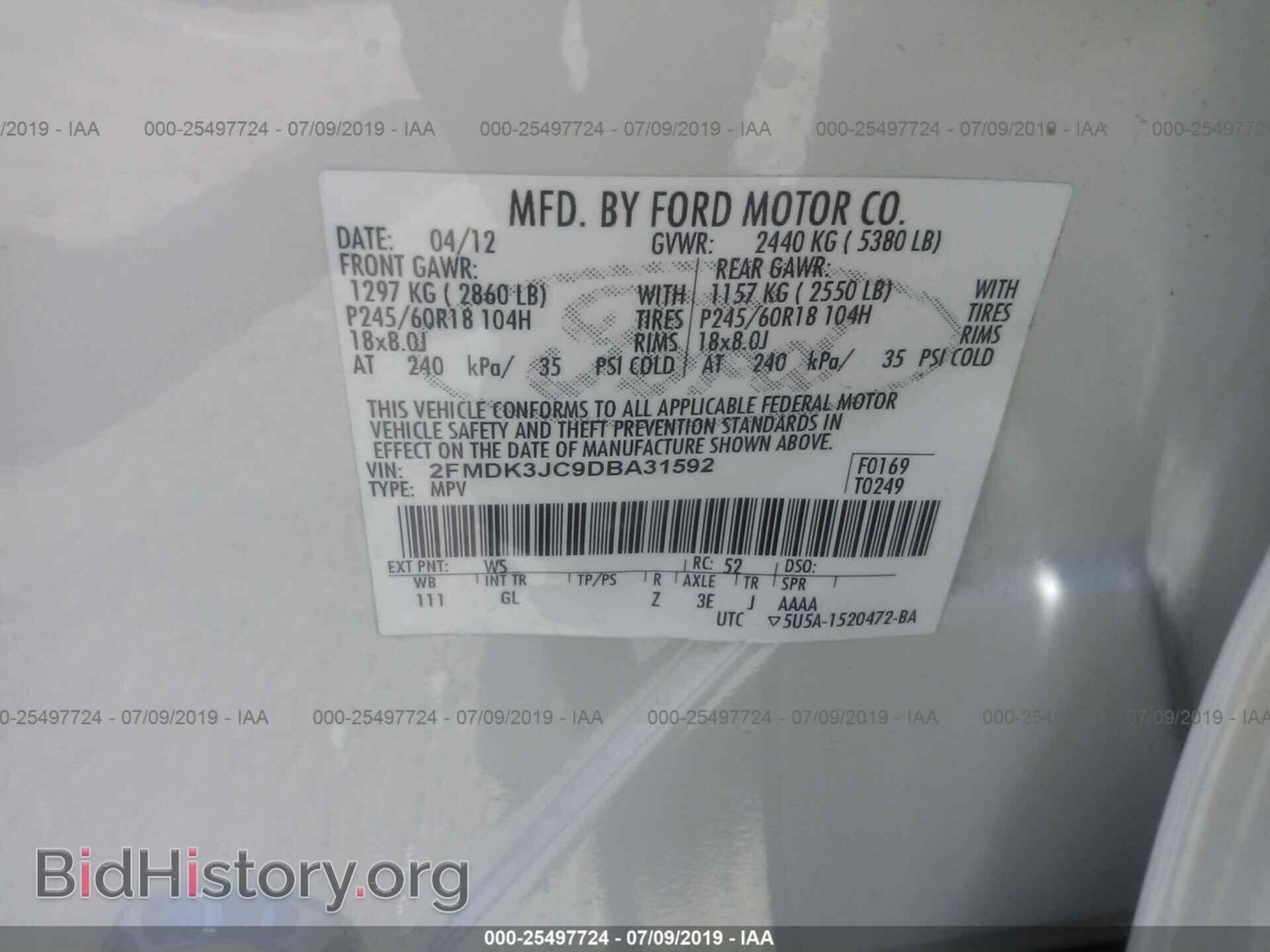 2013 FORD EDGE - VIN: 2FMDK3JC9DBA31592 - Фото 9