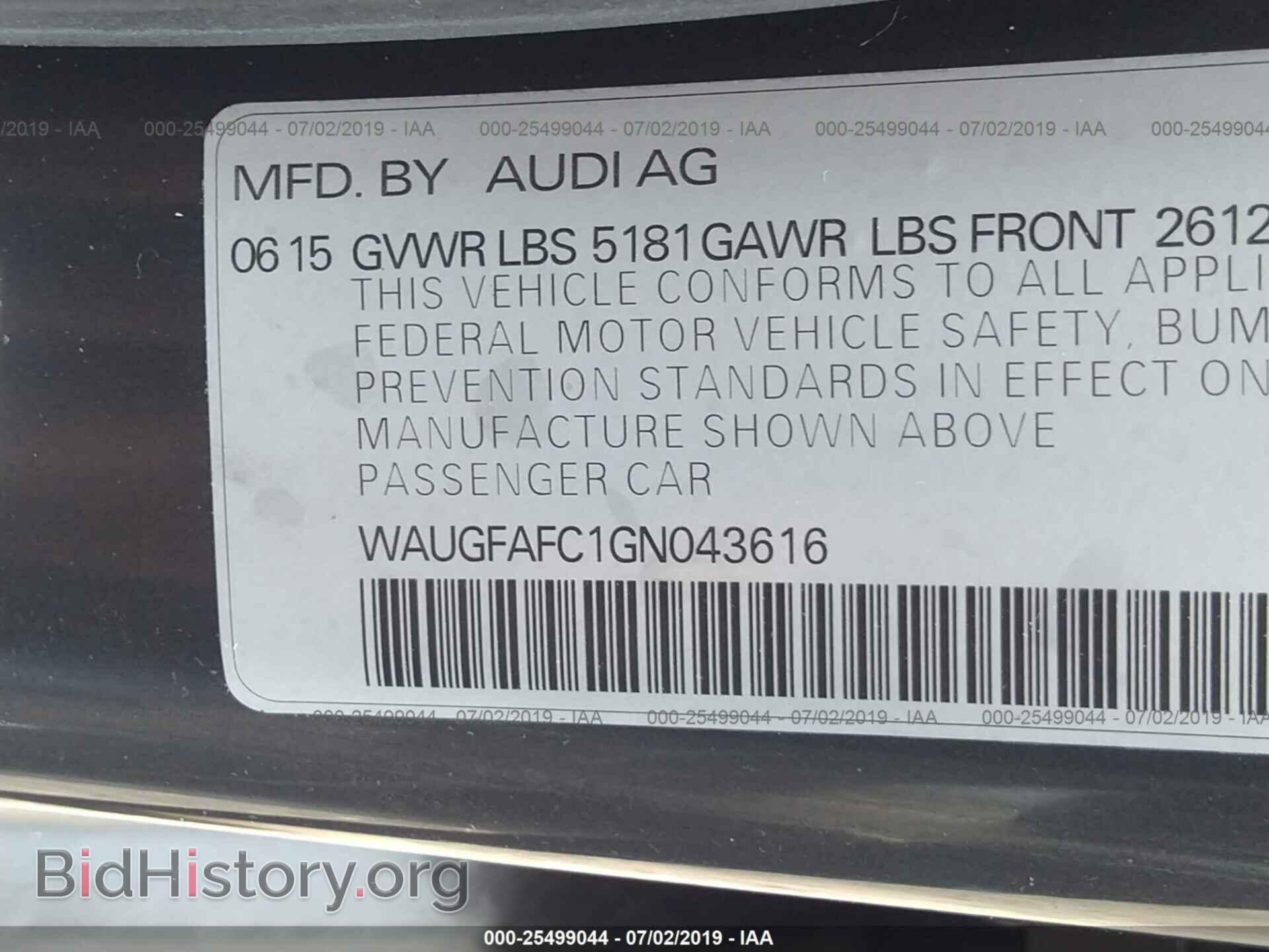 2016 AUDI A6 - VIN: WAUGFAFC1GN043616 - Фото 9