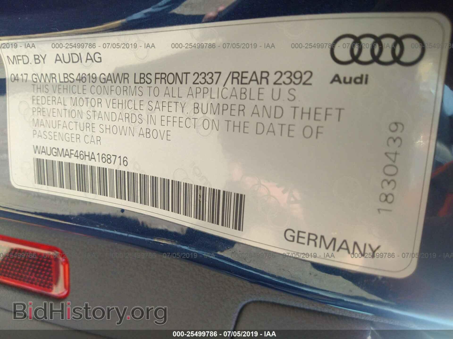 2017 AUDI A4 - VIN: WAUGMAF46HA168716 - Фото 9