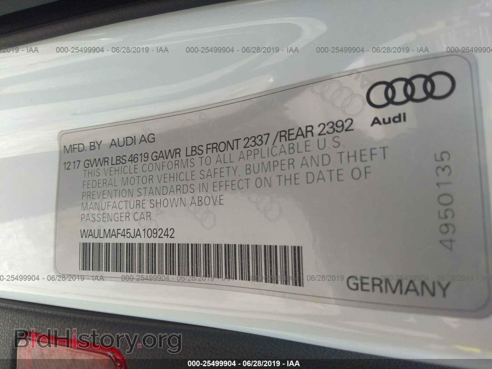 2018 AUDI A4 - VIN: WAULMAF45JA109242 - Фото 9