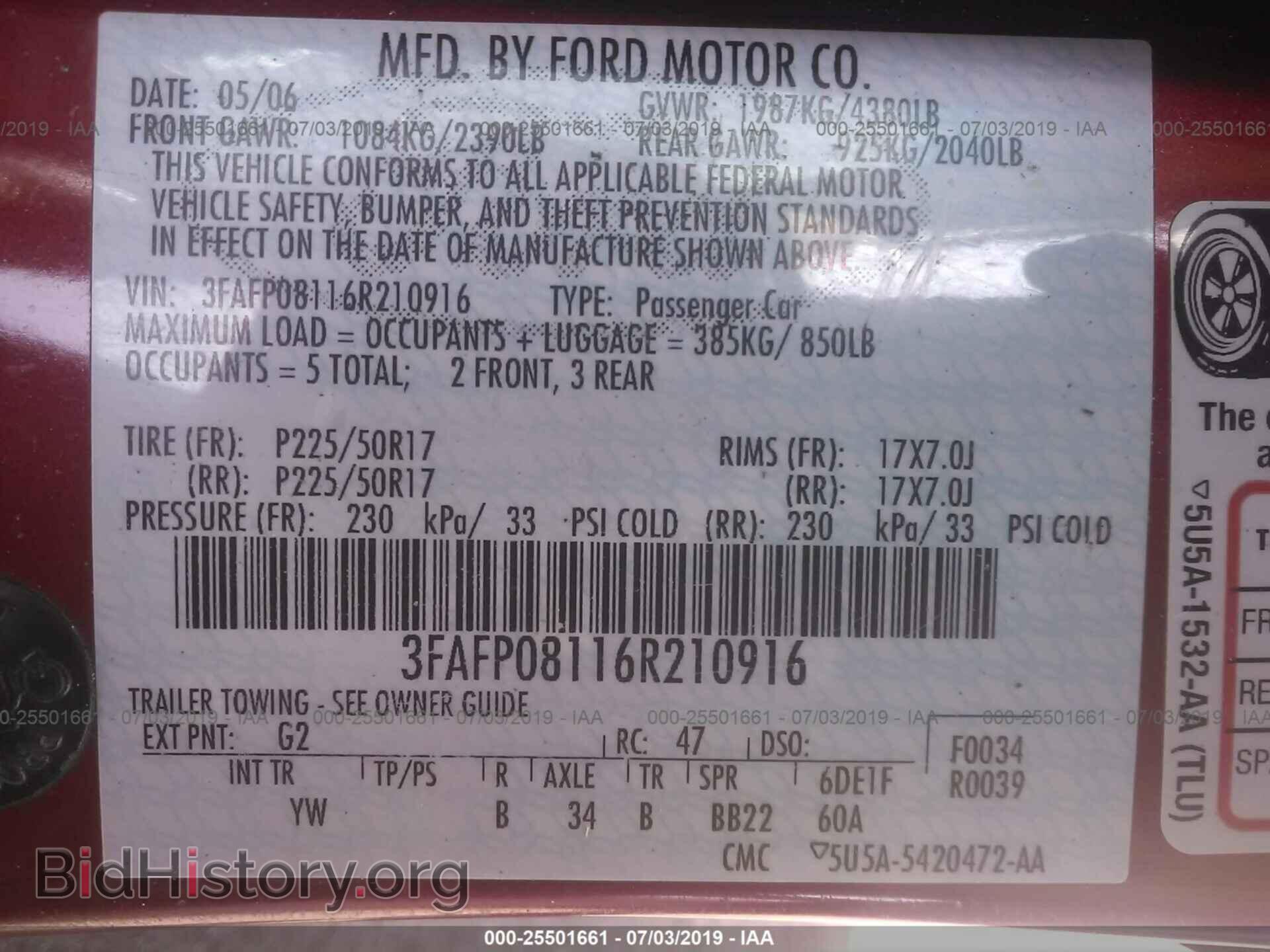 2006 FORD FUSION - VIN: 3FAFP08116R210916 - Фото 9
