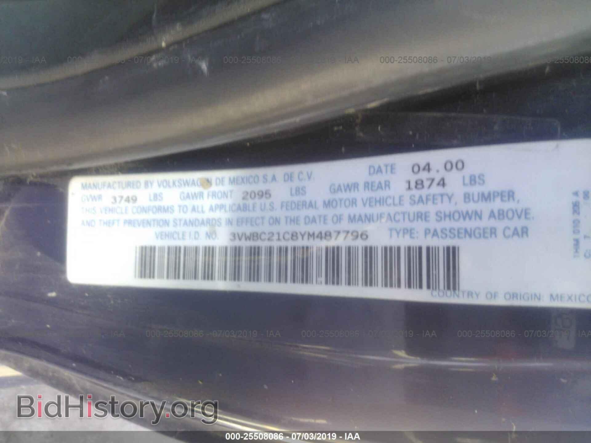 2000 VOLKSWAGEN NEW BEETLE - VIN: 3VWBC21C8YM487796 - Фото 9