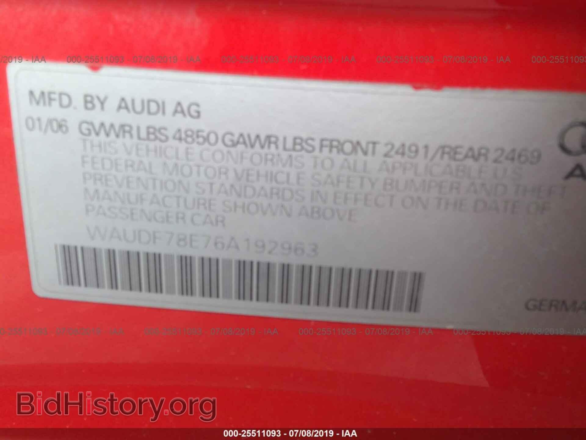 2006 AUDI A4 - VIN: WAUDF78E76A192963 - Фото 9